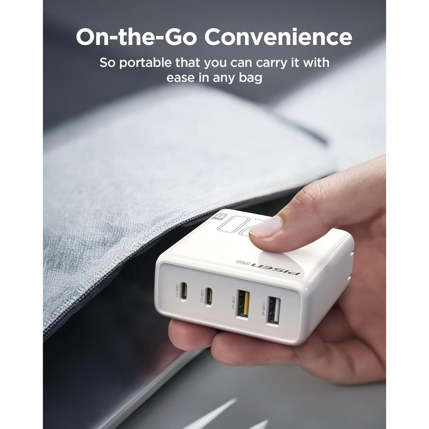 Cargador USB C PISEN 120W con 4 puertos y cable 1.83m