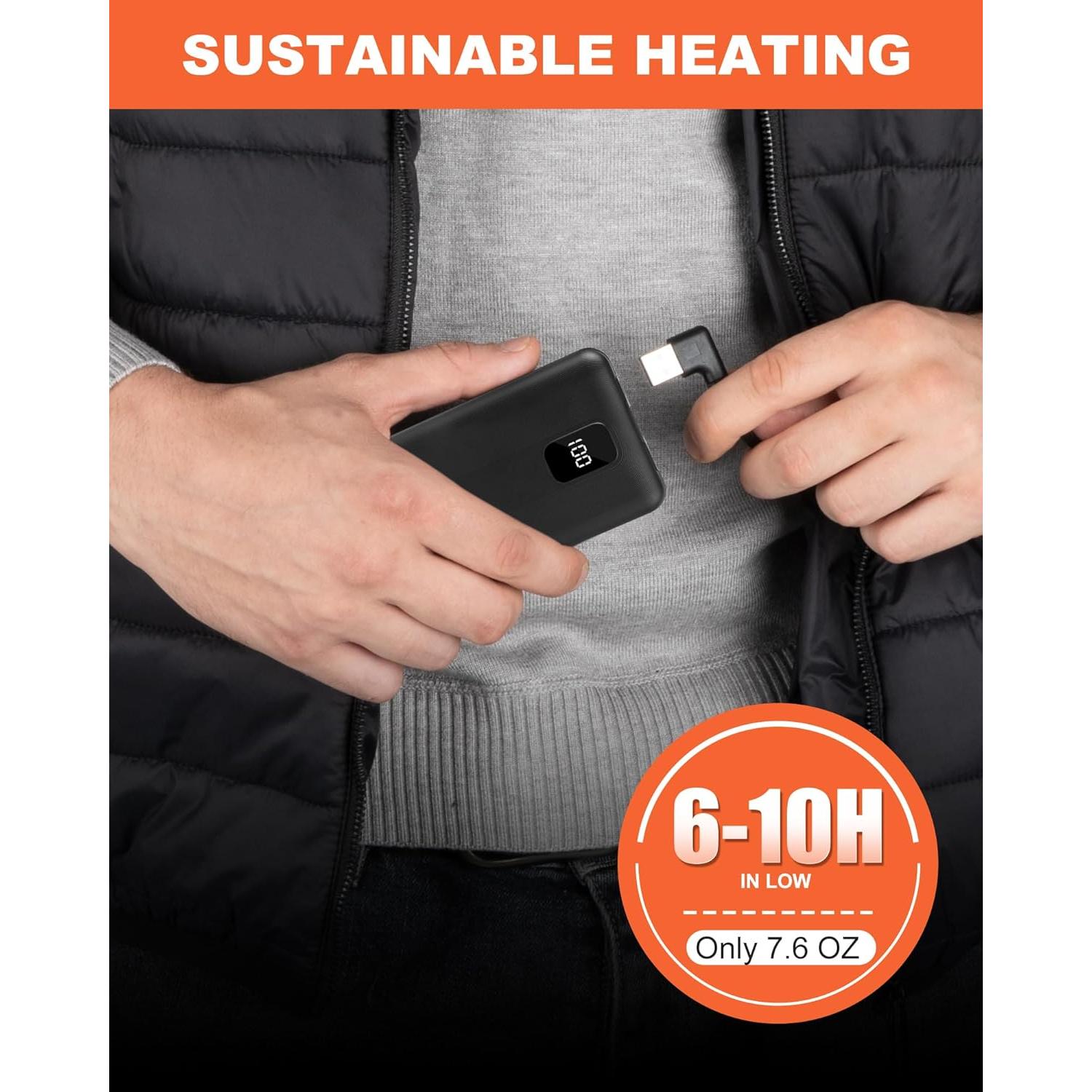 Chaleco Térmico Hombre con Batería 10000mAh - Negro XX-Large