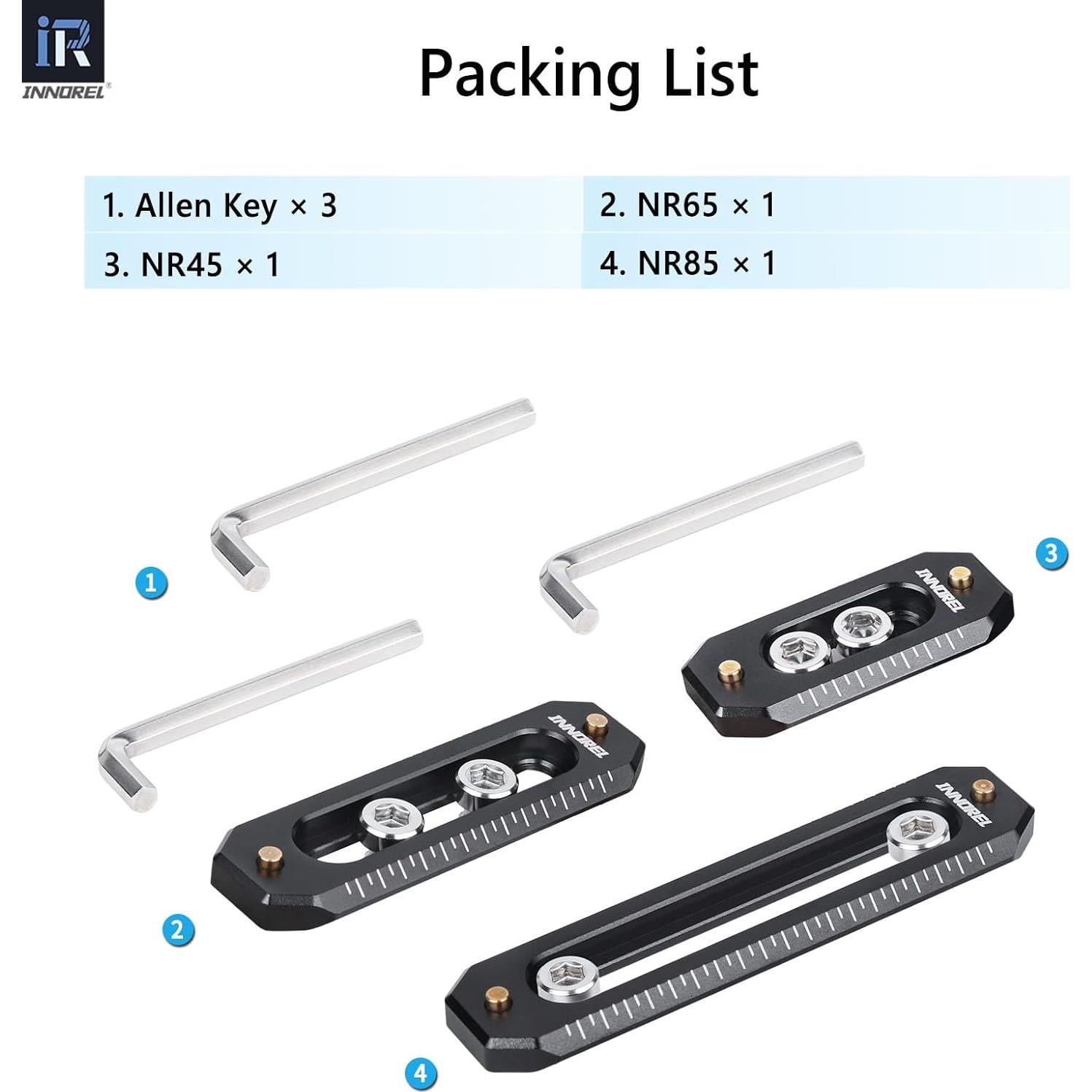 INNOREL 3 Packs Quick Release NATO Rail Set 45/65/85mm Long Lightweight NATO Rails with 1/4" Screws and Anti Drop Safety Pins for Camera Cage, Field Monitor Mount, NATO Clamp Top Handle Side Handle
