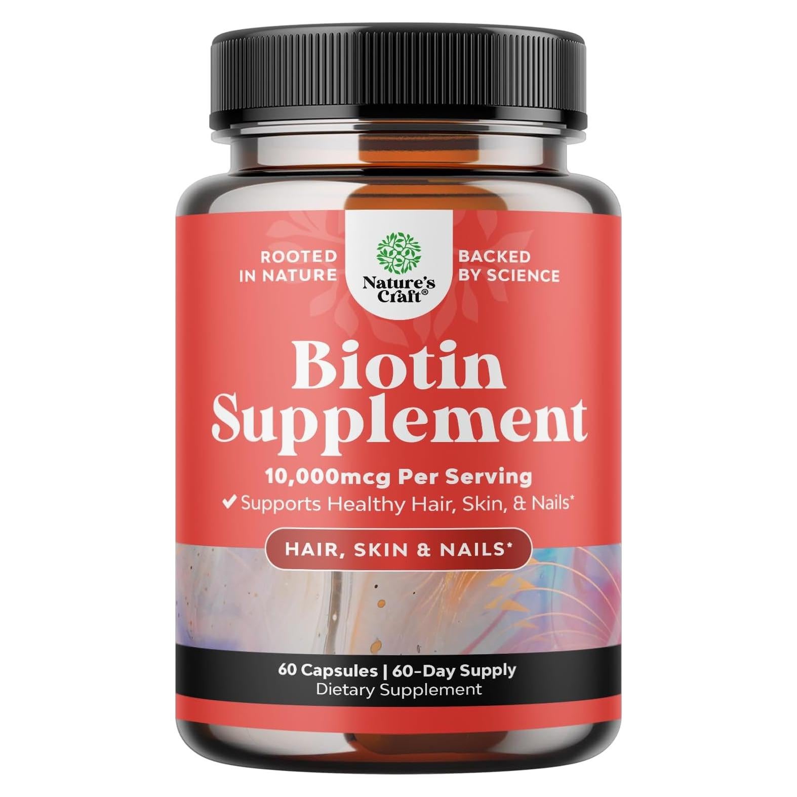 Suplemento de Biotina Pura 10000 mcg Nature's Craft - Crecimiento Cabello y Uñas