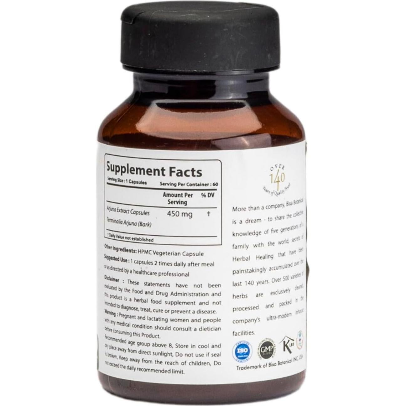 Suplemento Herbal Bixa Botanical Arjuna 60 Cápsulas Veganas