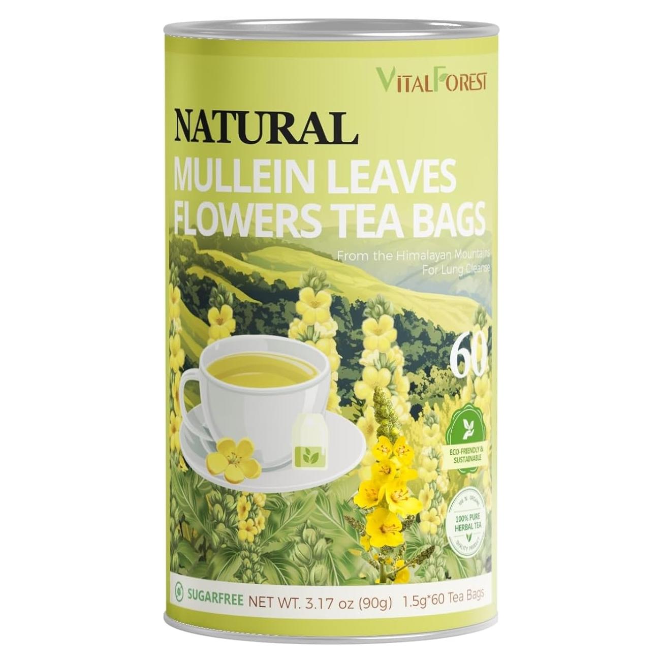 Té de Mullein VitalForest - 60 Bolsitas Ecológicas para Pulmones