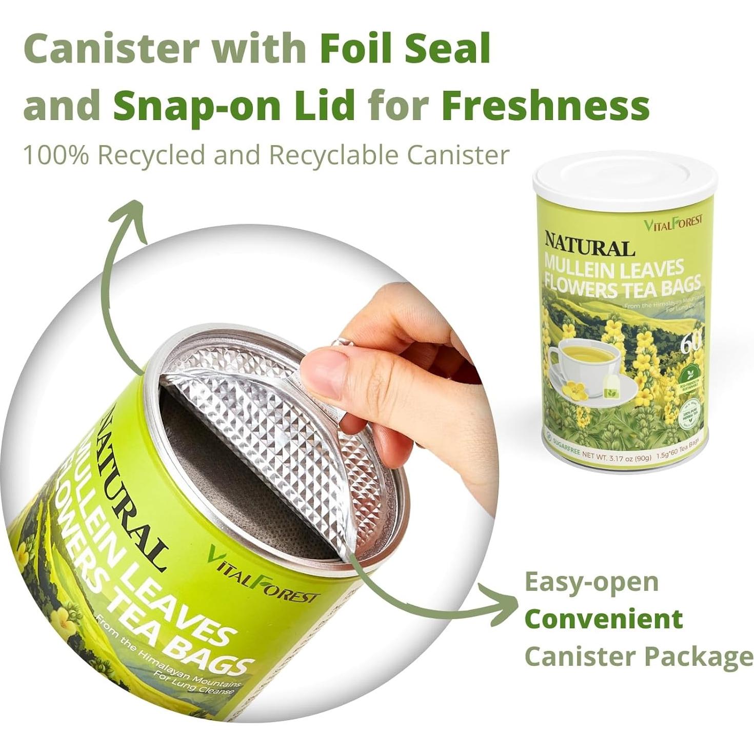 Té de Mullein VitalForest - 60 Bolsitas Ecológicas para Pulmones