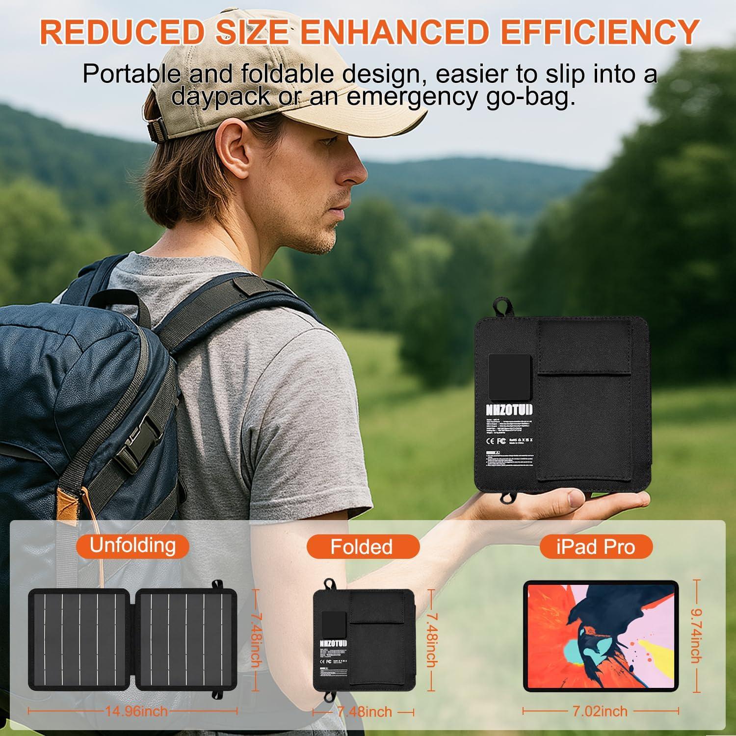 Cargador Solar Portátil NHZOTUD 10W USB-C y USB-A Impermeable