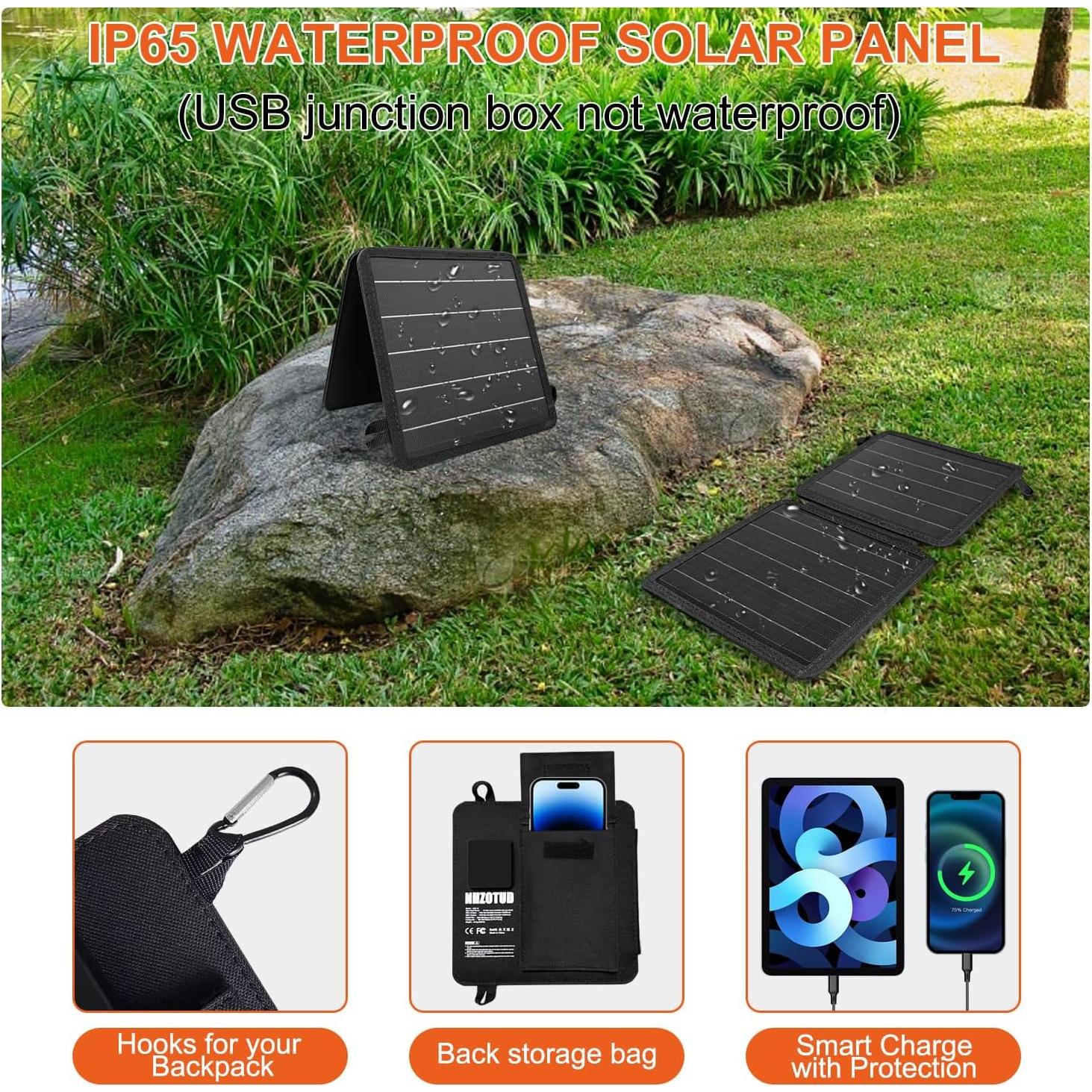 Cargador Solar Portátil NHZOTUD 10W USB-C y USB-A Impermeable