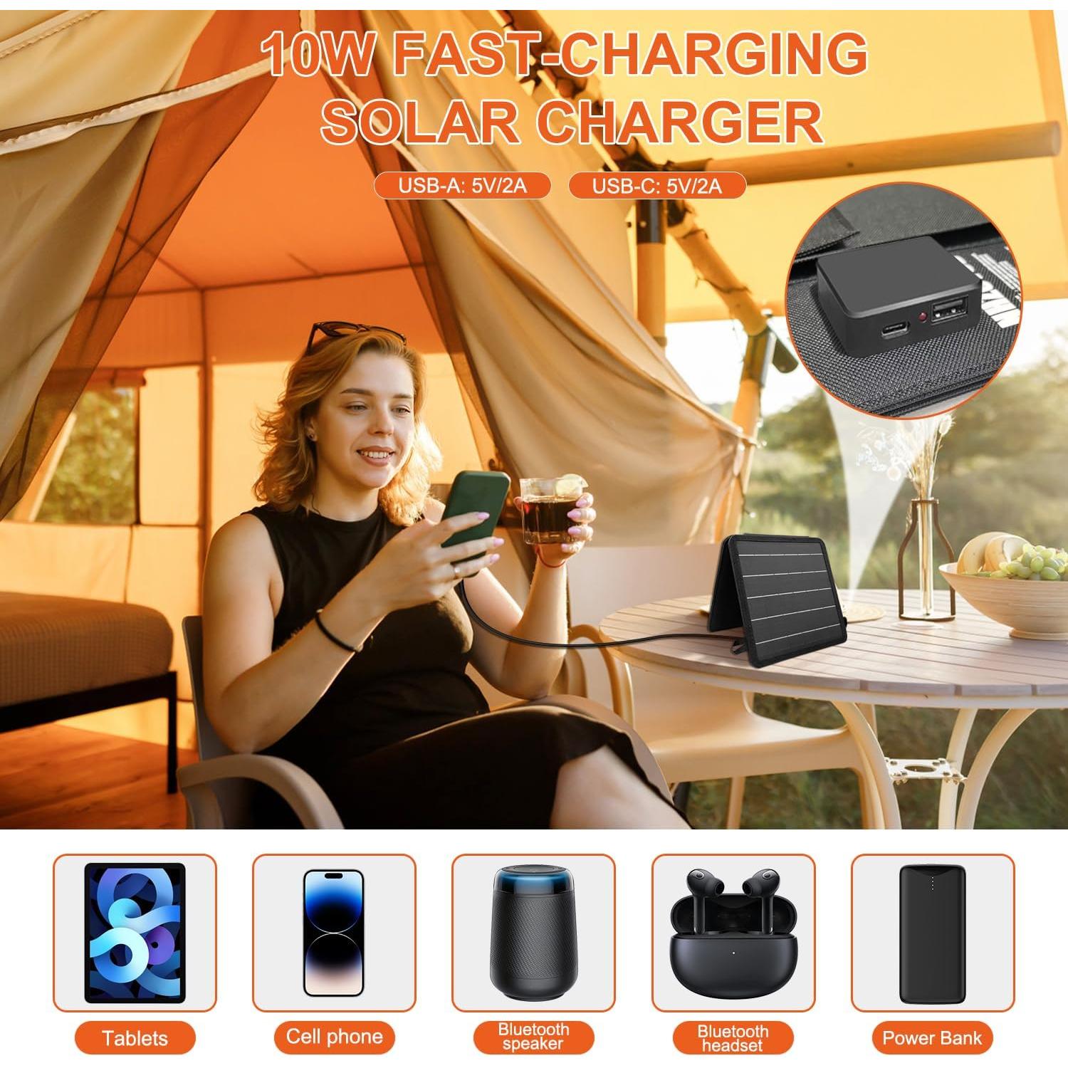 Cargador Solar Portátil NHZOTUD 10W USB-C y USB-A Impermeable