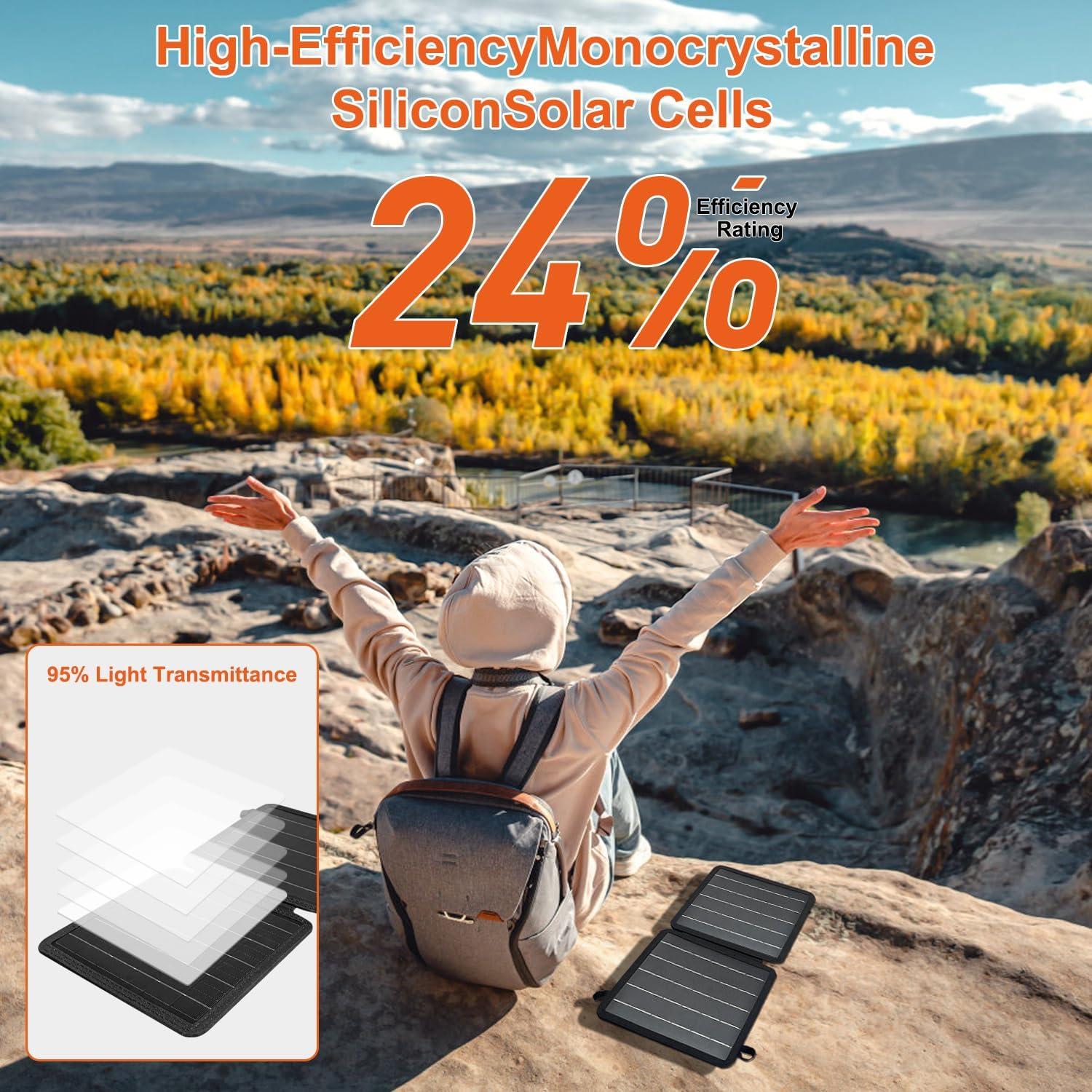 Cargador Solar Portátil NHZOTUD 10W USB-C y USB-A Impermeable