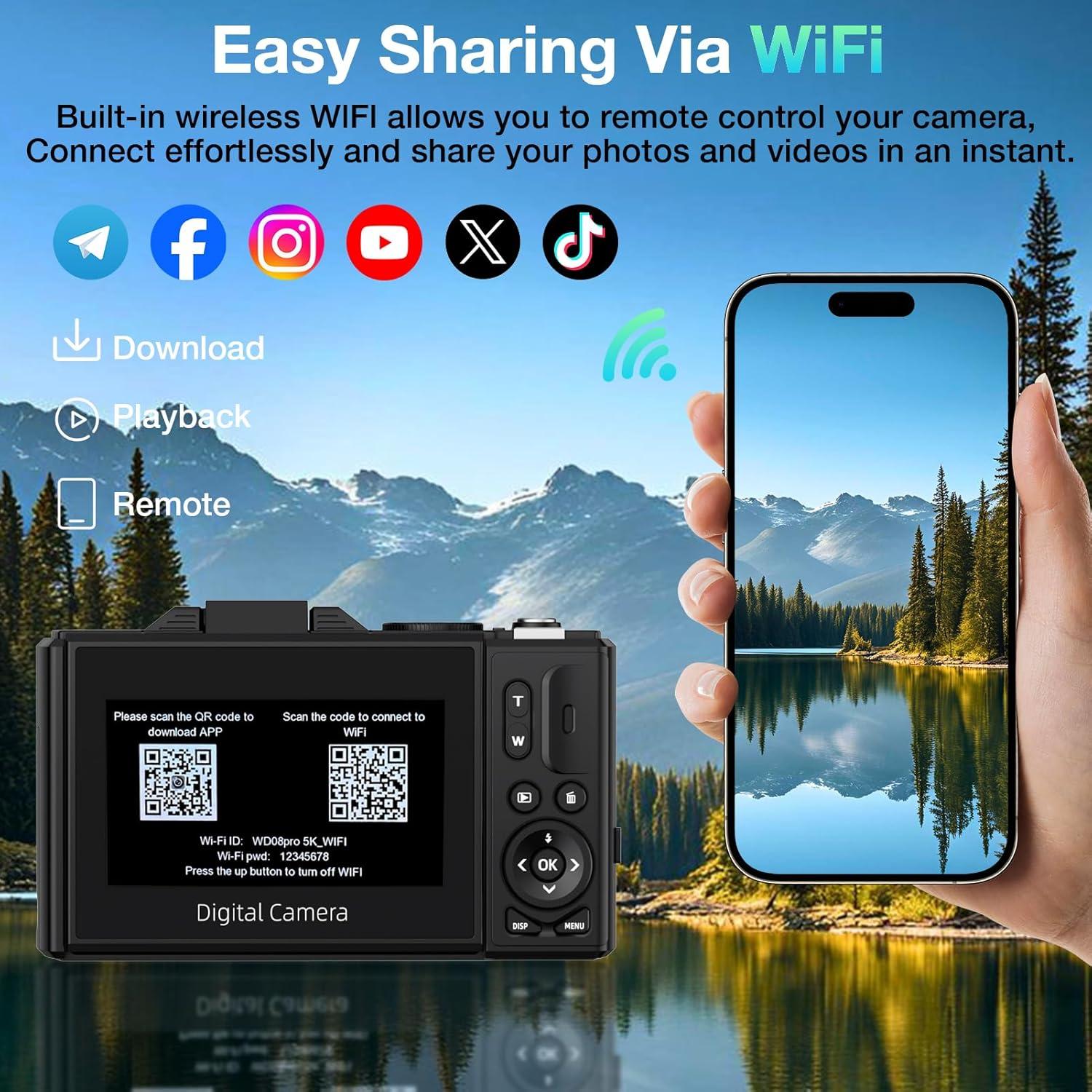 Cámara Digital 5K Luluckck WD08PRO 75MP WiFi Pantalla 3"