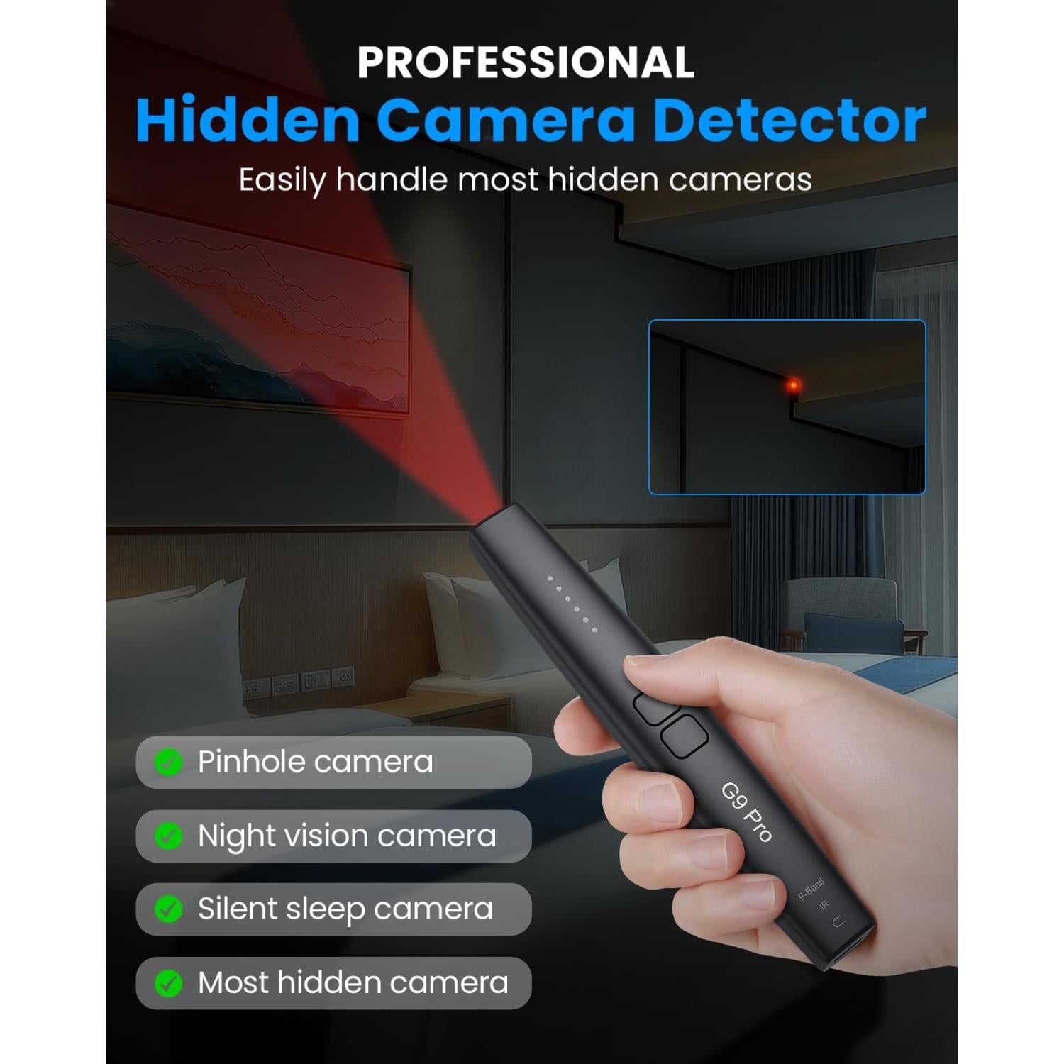 Detector de Cámaras Ocultas JAXTIN G9 Pro - 72 Horas, AI