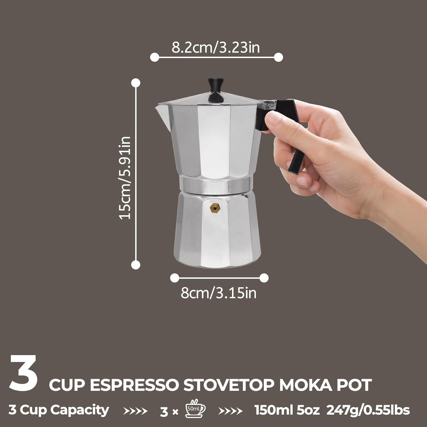 Cafetera Moka Mogrecha 3 Tazas Aluminio 150ml Estilo Clásico