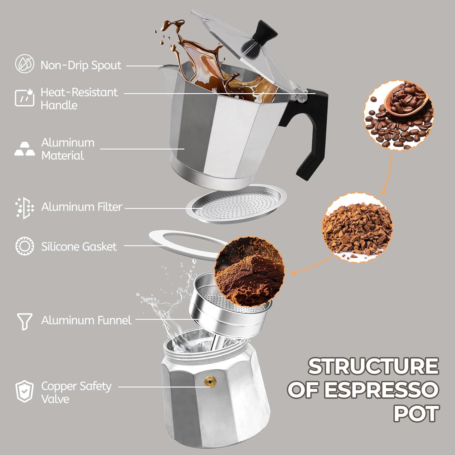 Cafetera Moka Mogrecha 3 Tazas Aluminio 150ml Estilo Clásico