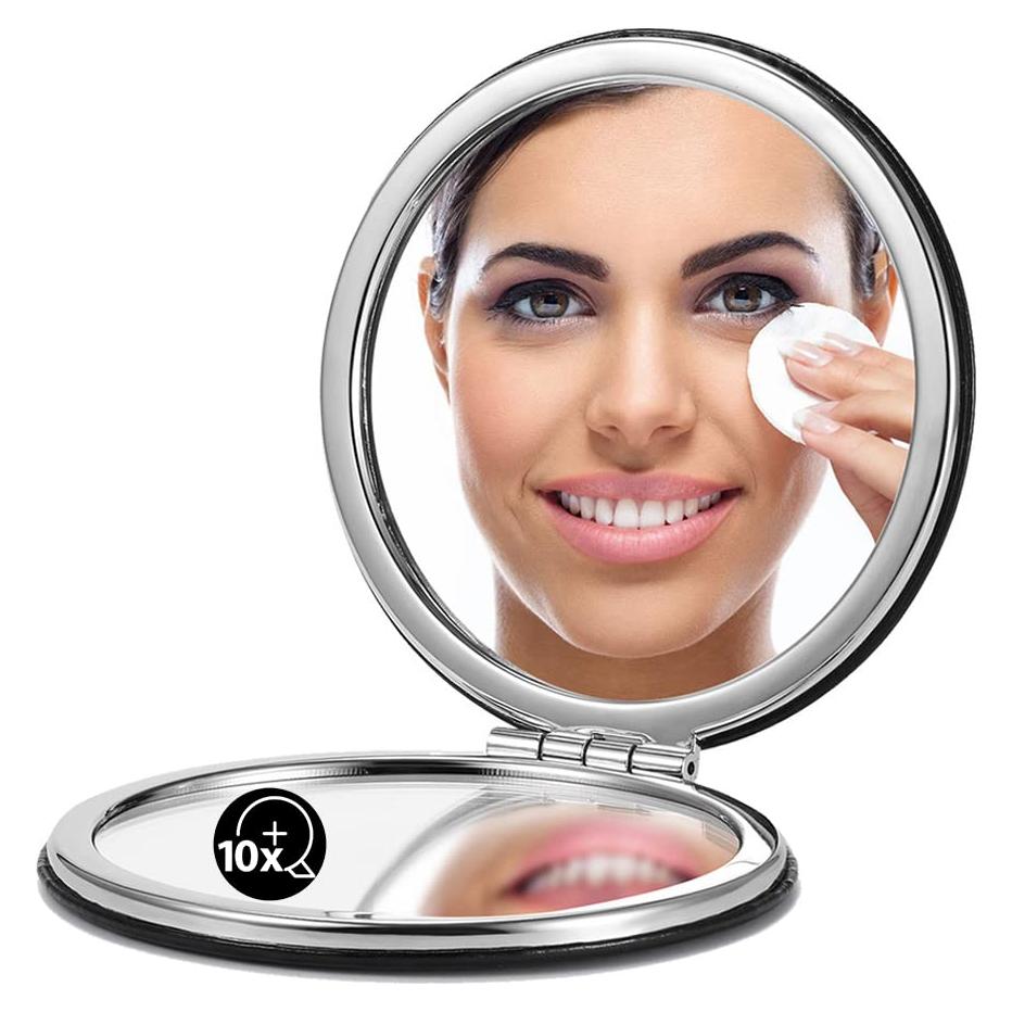 Espejo Compacto Aumentador OMIRO 1X/10X PU Negro 7.1cm