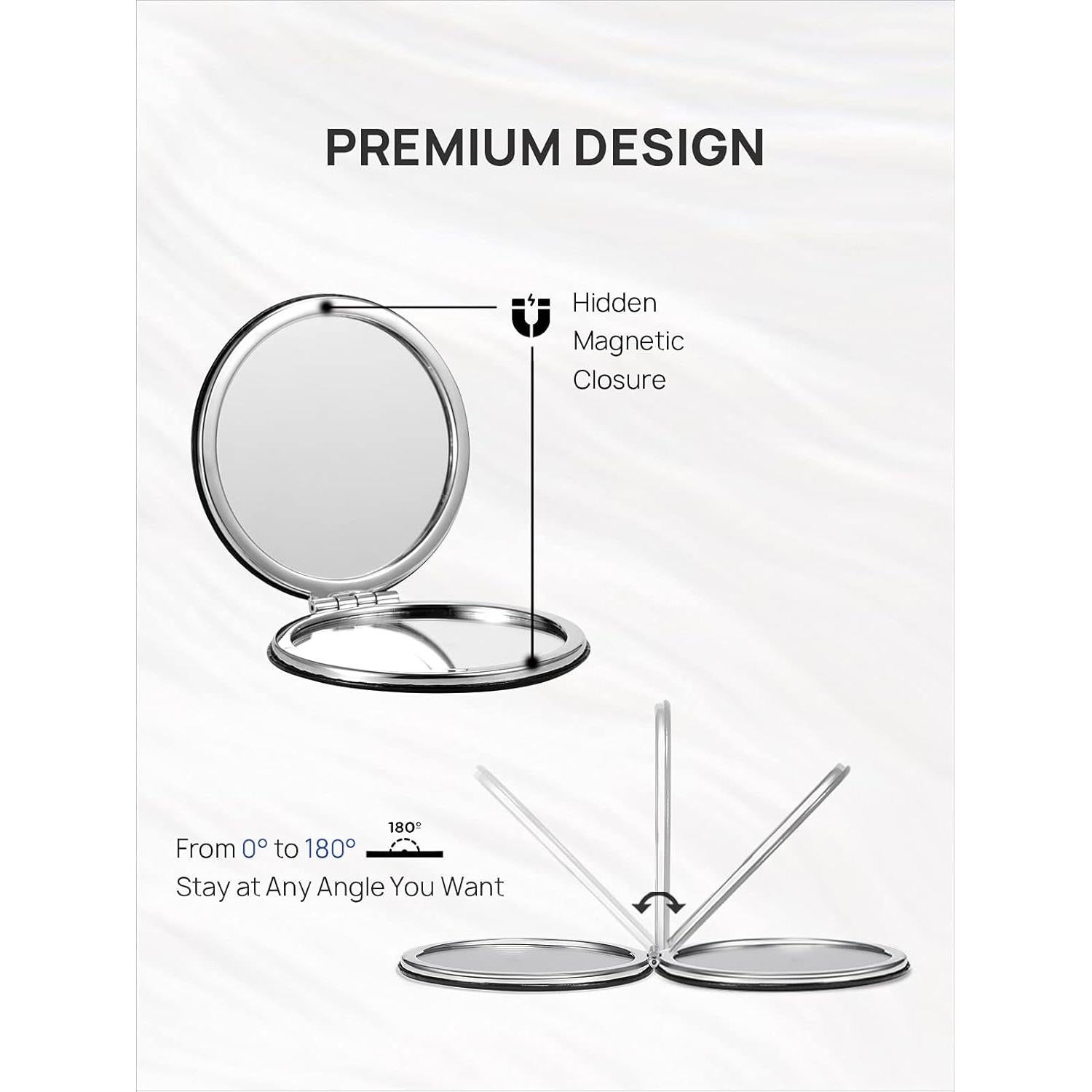 Espejo Compacto Aumentador OMIRO 1X/10X PU Negro 7.1cm