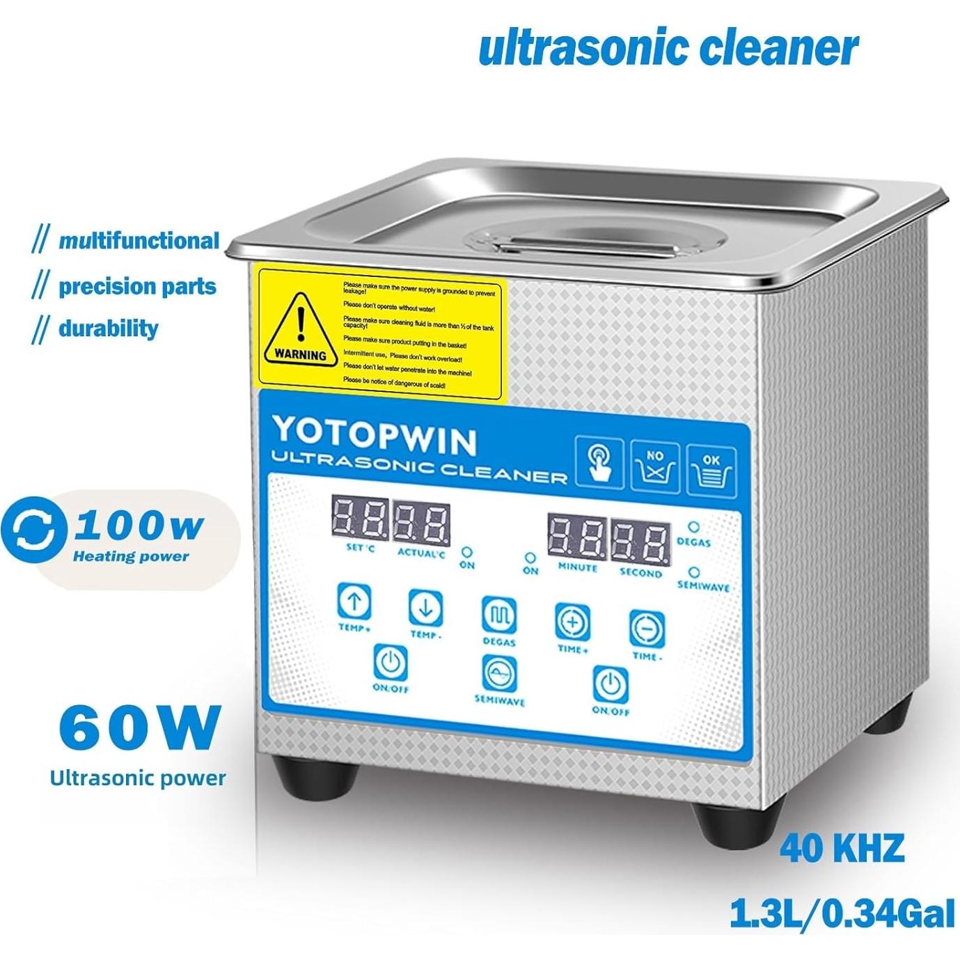 Limpiador ultrasónico calentado Yotopwin 1.3L acero inoxidable