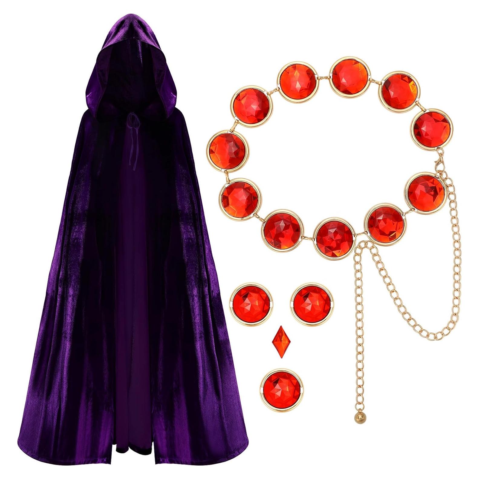 Disfraz de Halloween Mujer Capa Morada con Gemas Rojas 99cm