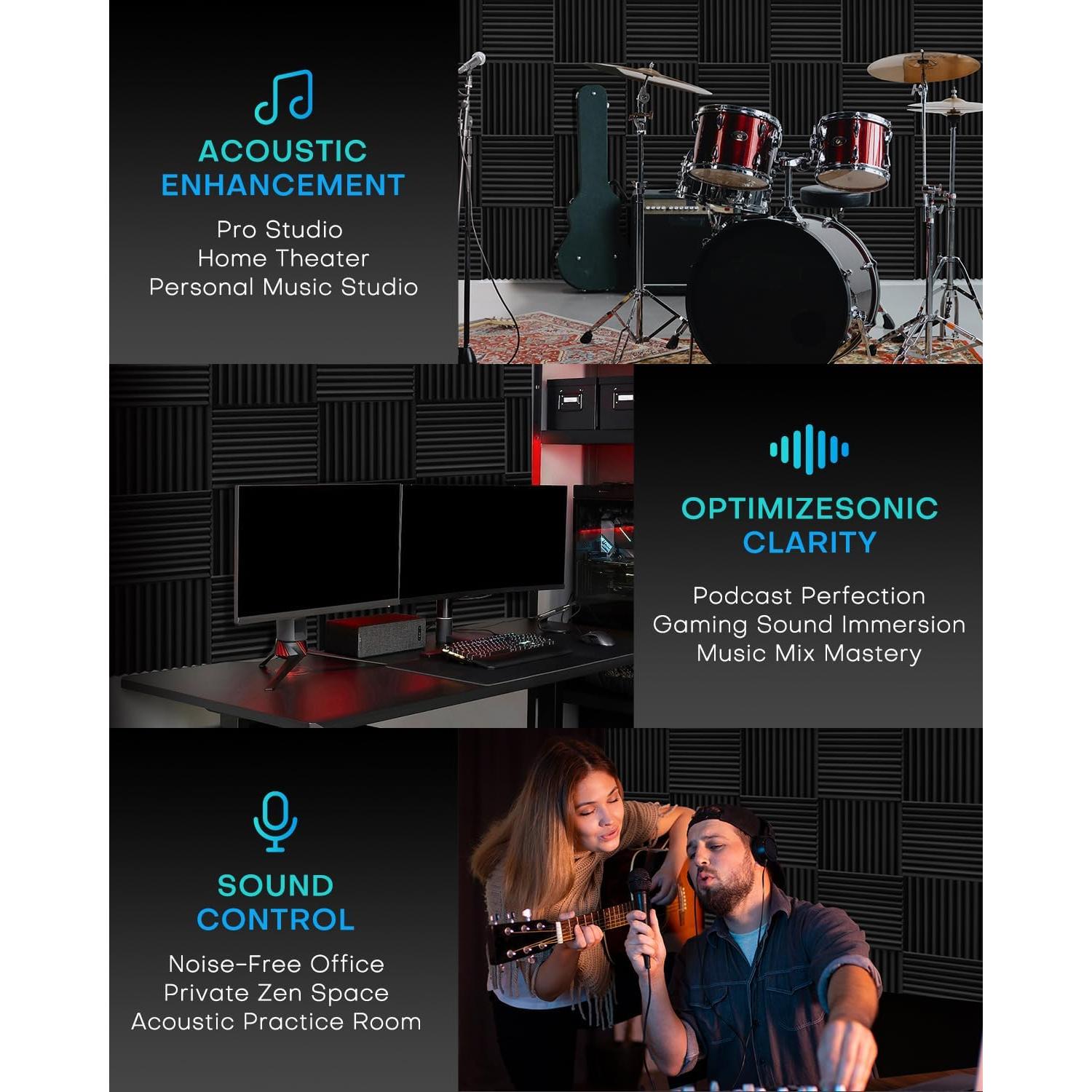 Paquete de 25 paneles de espuma acústica 5.08 cm negro