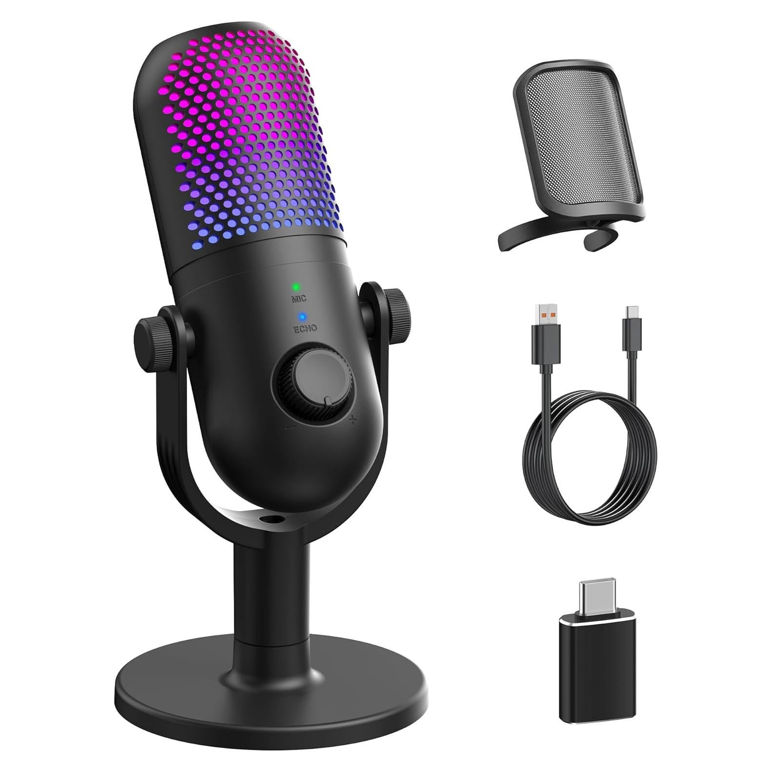 Micrófono USB de Condensador GUEVWES ZTD39 Negro con RGB