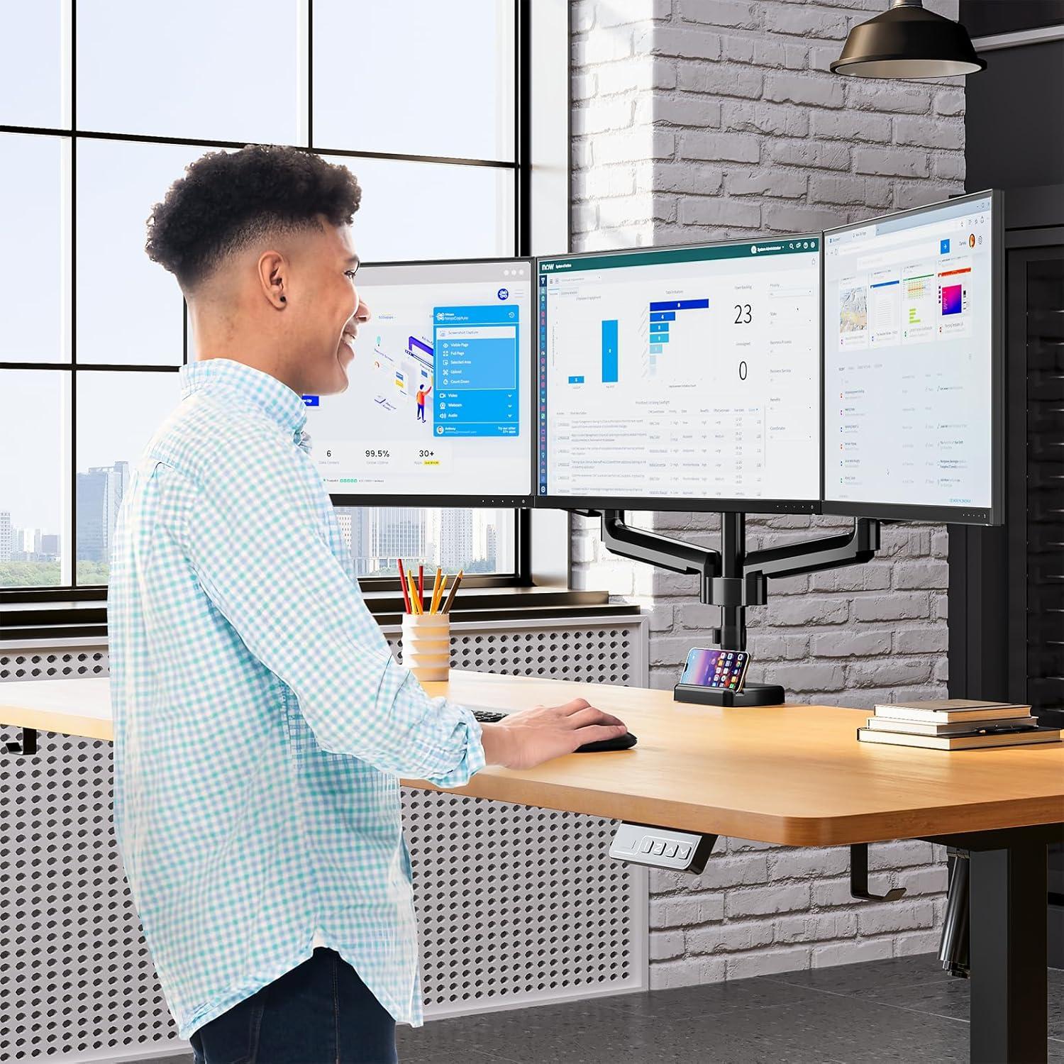 Soporte Triple para Monitores MOUNT PRO 3 Pantallas 32" Negro