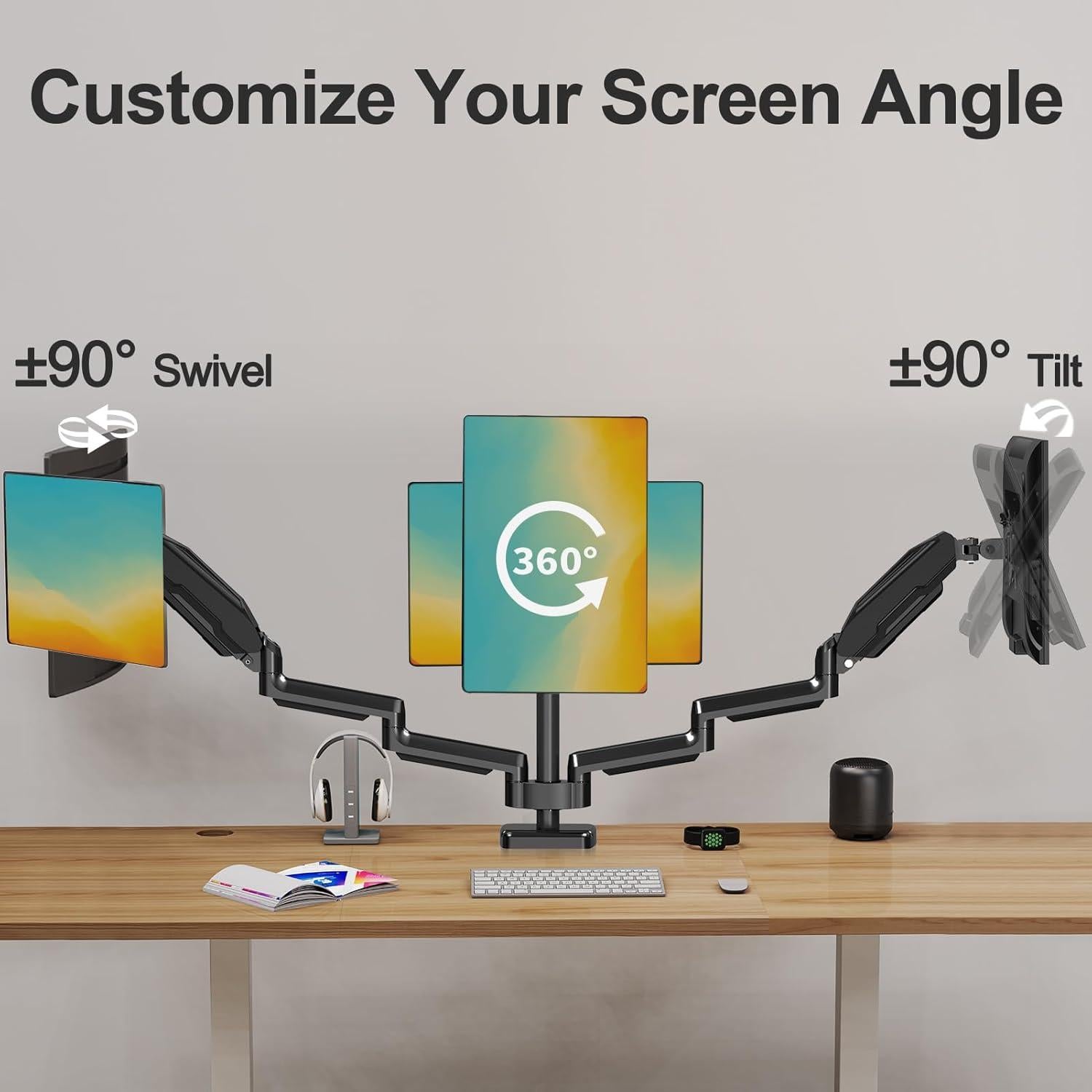 Soporte Triple para Monitores MOUNT PRO 3 Pantallas 32" Negro