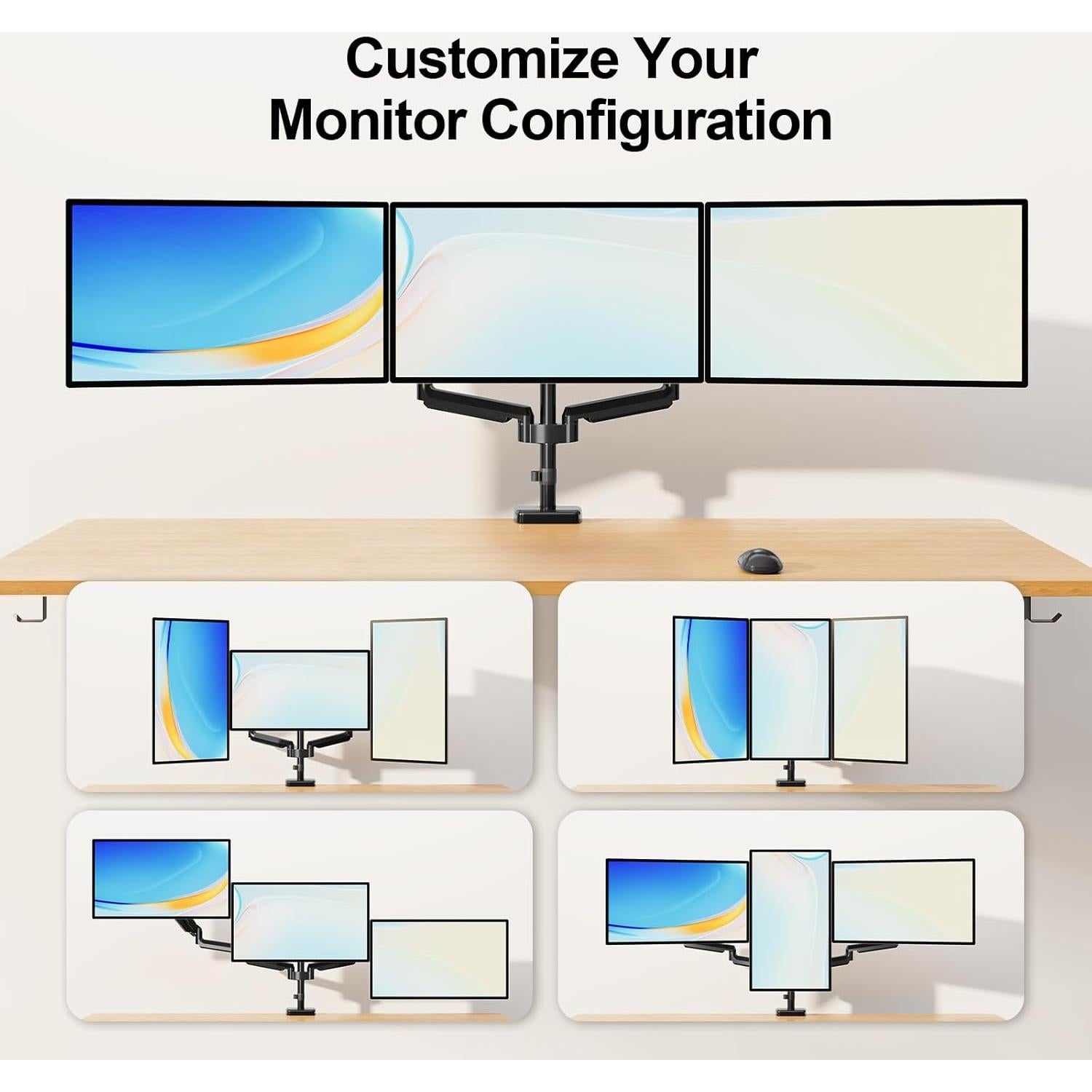 Soporte Triple para Monitores MOUNT PRO 3 Pantallas 32" Negro