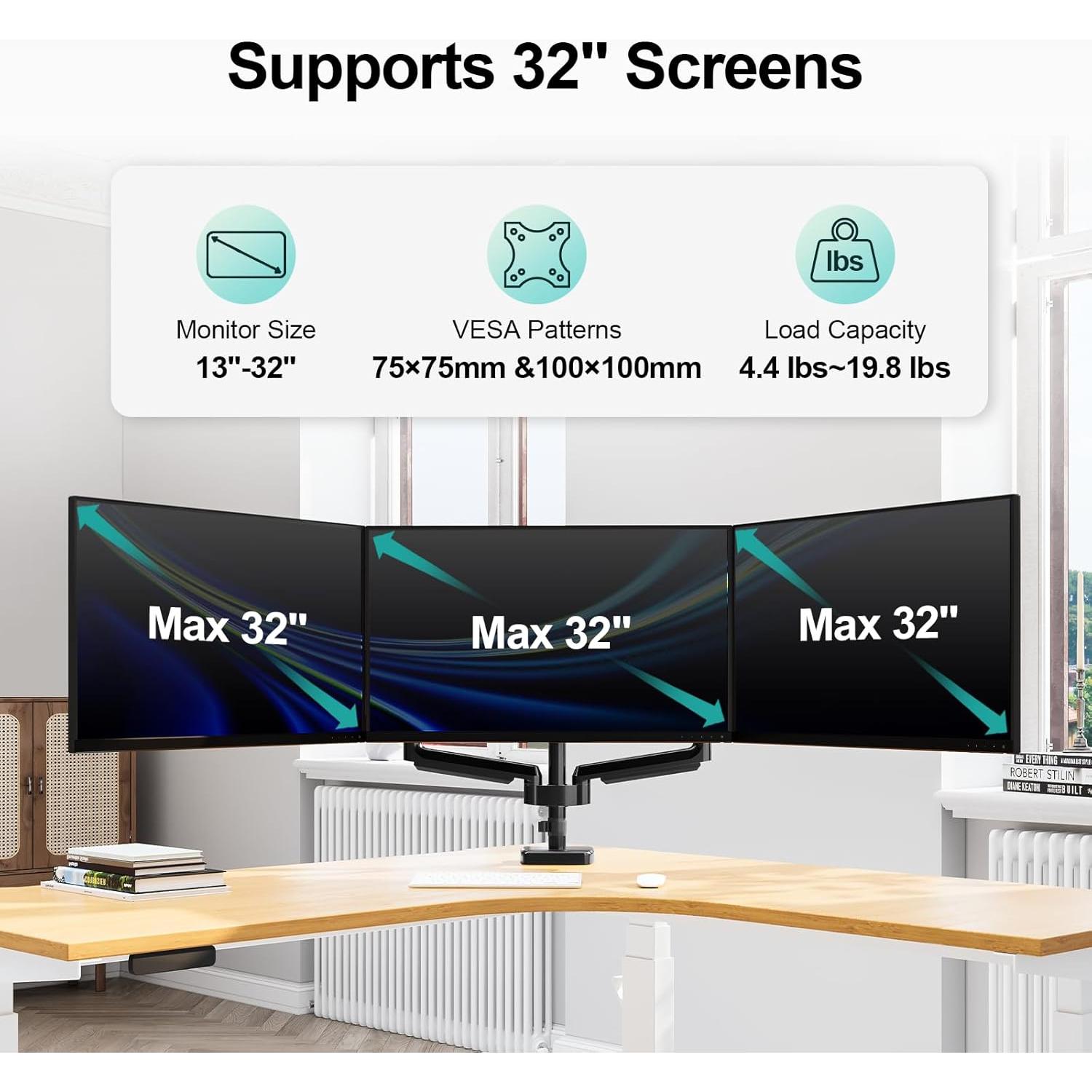 Soporte Triple para Monitores MOUNT PRO 3 Pantallas 32" Negro