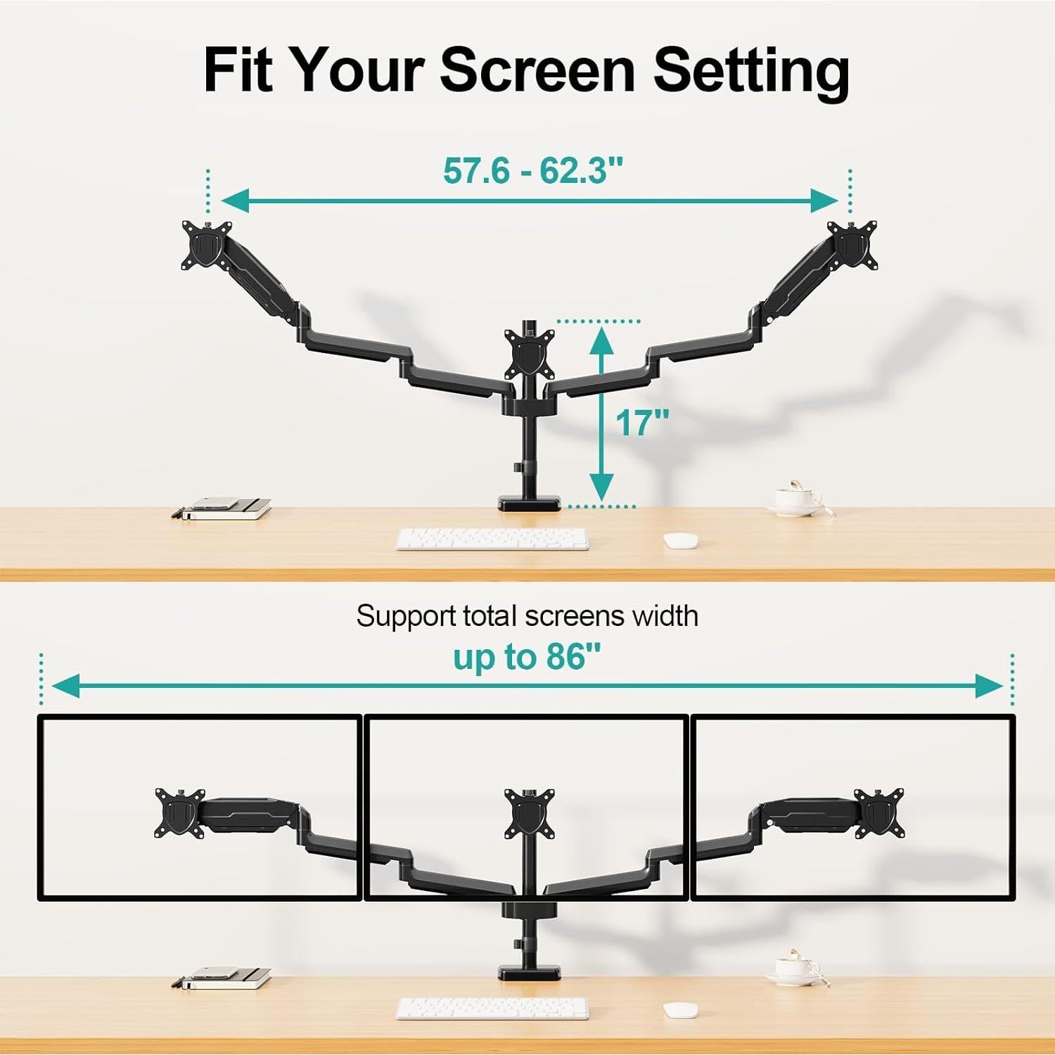 Soporte Triple para Monitores MOUNT PRO 3 Pantallas 32" Negro