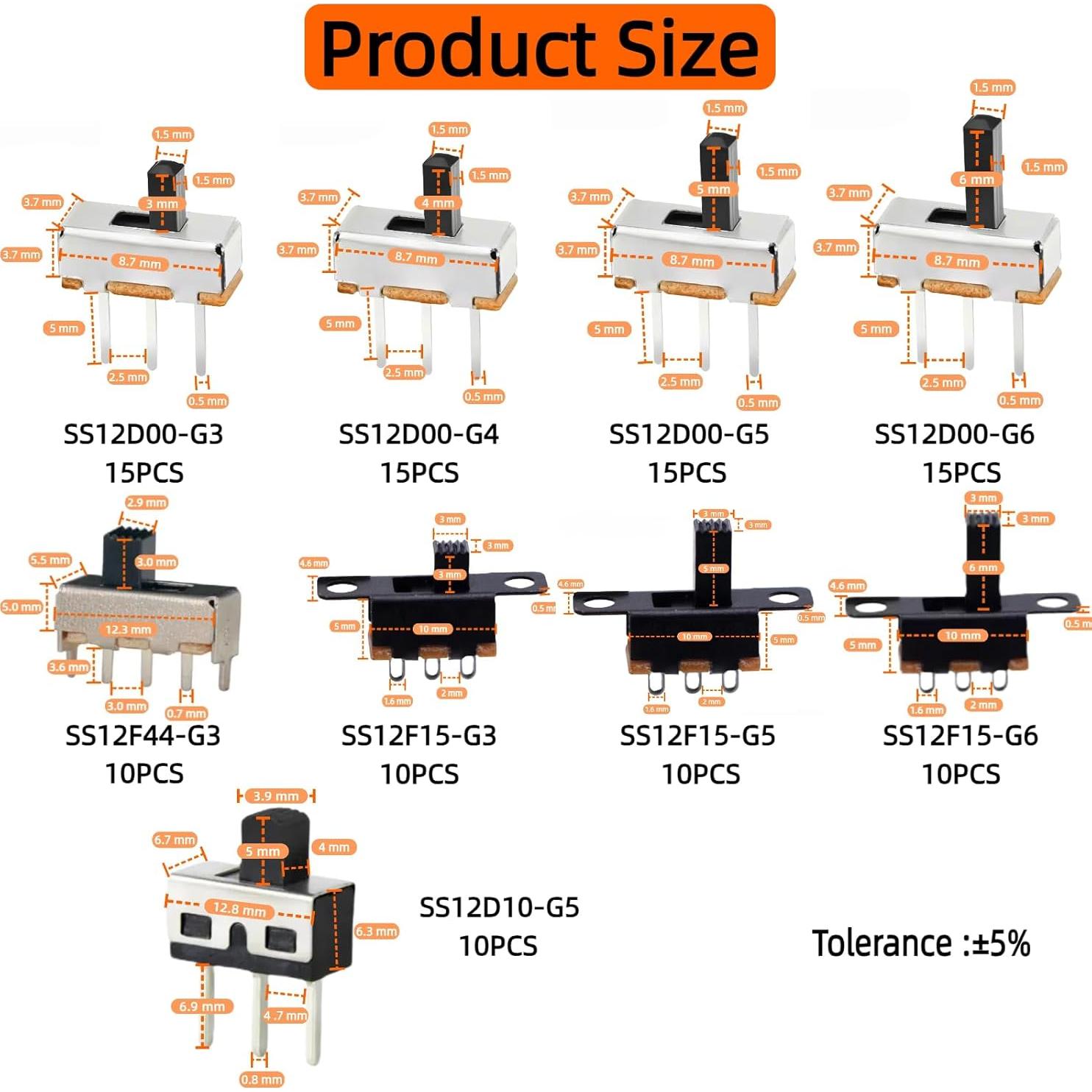Kit de 110 Interruptores Deslizantes Micro Mini SPDT 3 Pines