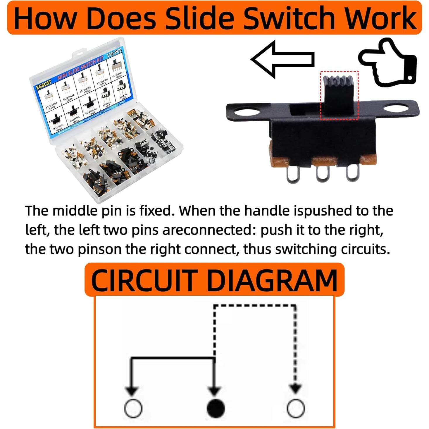 Kit de 110 Interruptores Deslizantes Micro Mini SPDT 3 Pines