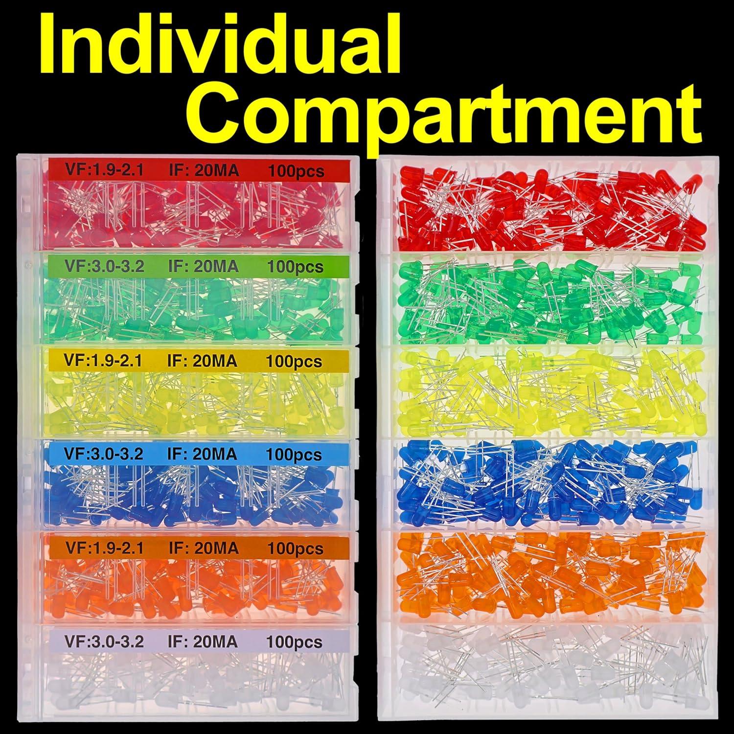 Kit de 600 Diodos LED 5mm Multicolores 1A Manufacturing