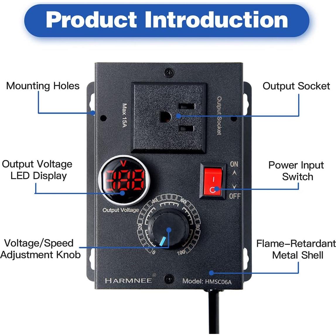 Controlador de Velocidad de Motor AC HARMNEE 10A con Pantalla LED