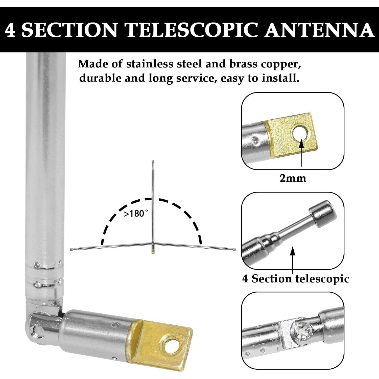 Antena Telescópica Aifeier ET 2 Pcs 61 cm Acero Inoxidable
