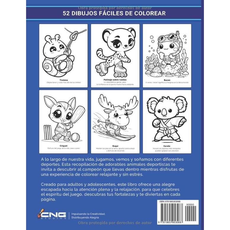 Colorea Deportes Divertidos y Adorables: Libro para Colorear de Animales Deportistas para Jóvenes y Adultos – Relájate, Reduce Estrés y Disfruta Coloreando