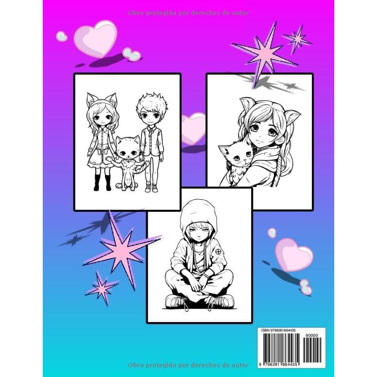 ANIME LIBRO PARA COLOREAR: Chica Gato, Chicos y Chicas Kawaii, Alivio del Estres para Niños y Adolescentes ( Spanish Edición) (Spanish Edition)