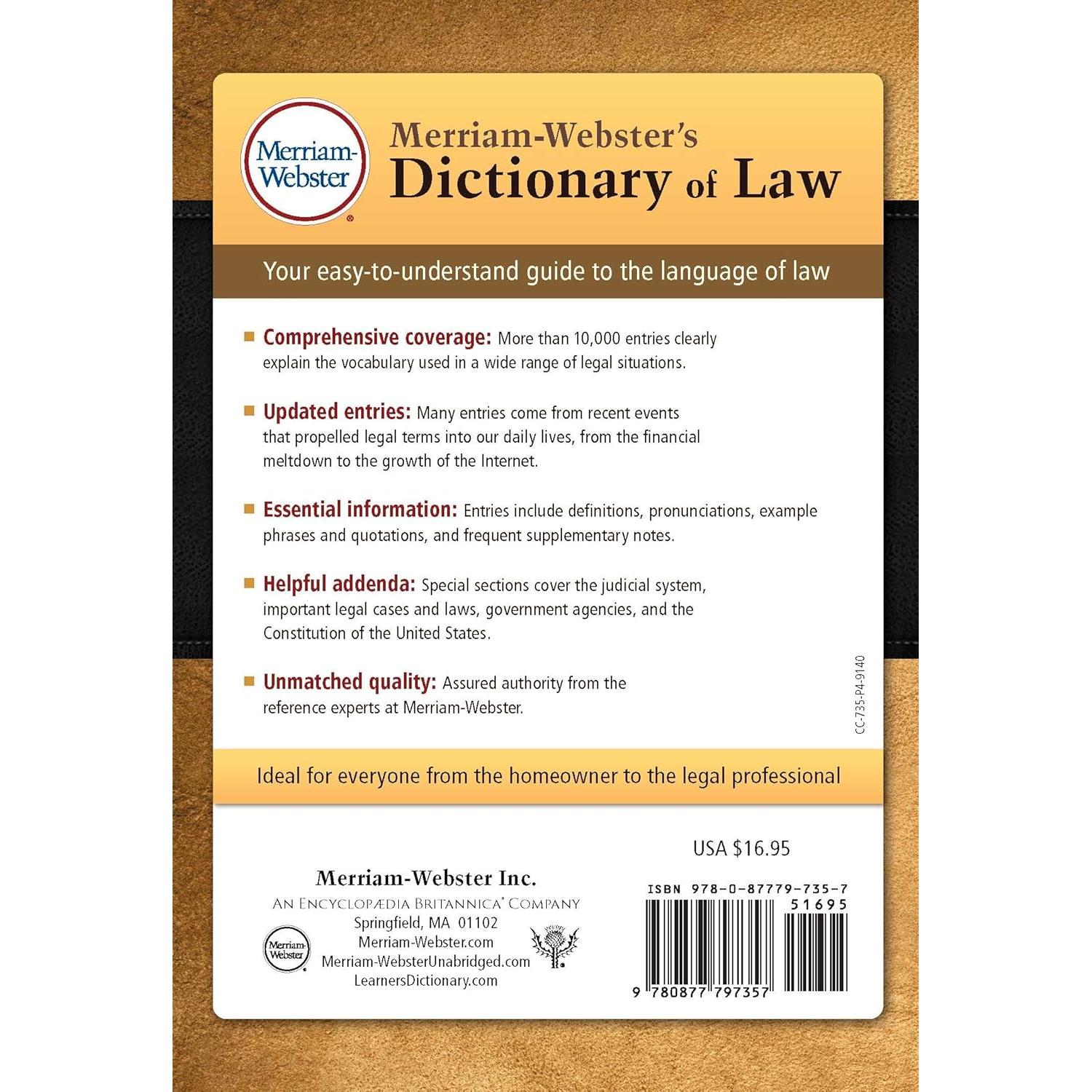 Merriam-Webster's Dictionary of Law, Newest Edition, Trade Paperback