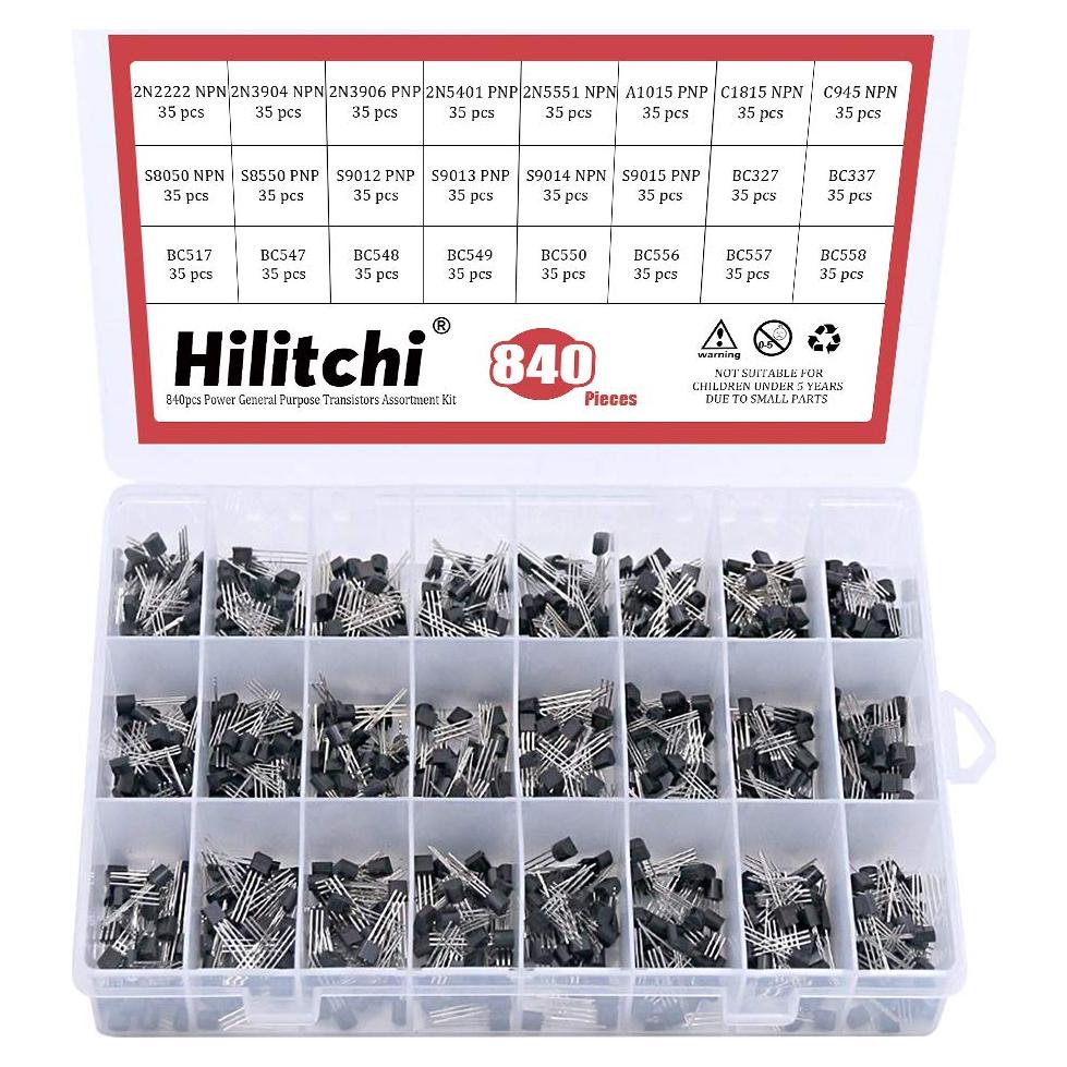 Kit de Transistores NPN PNP Hilitchi 840 Pcs 24 Modelos