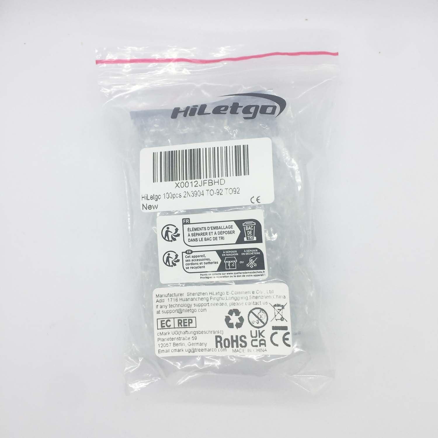 Transistor NPN 2N3904 HiLetgo 100 piezas TO-92