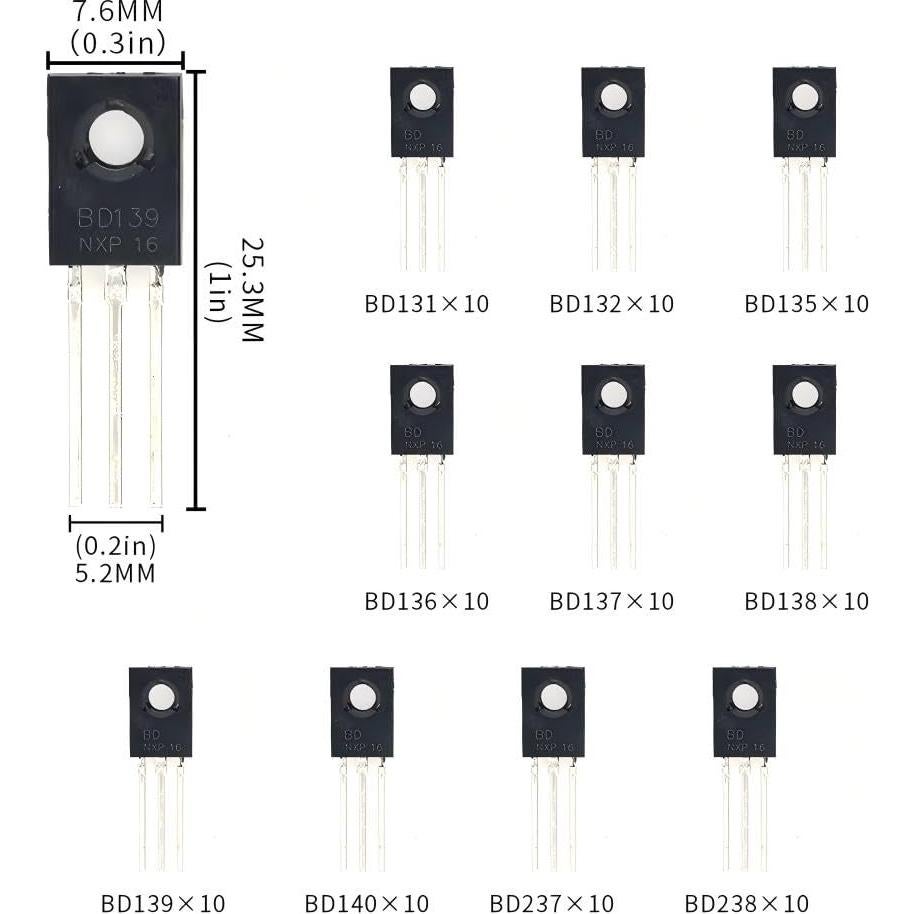 Kits de Transistores TO-126 VANXY 100 Piezas 10 Tipos