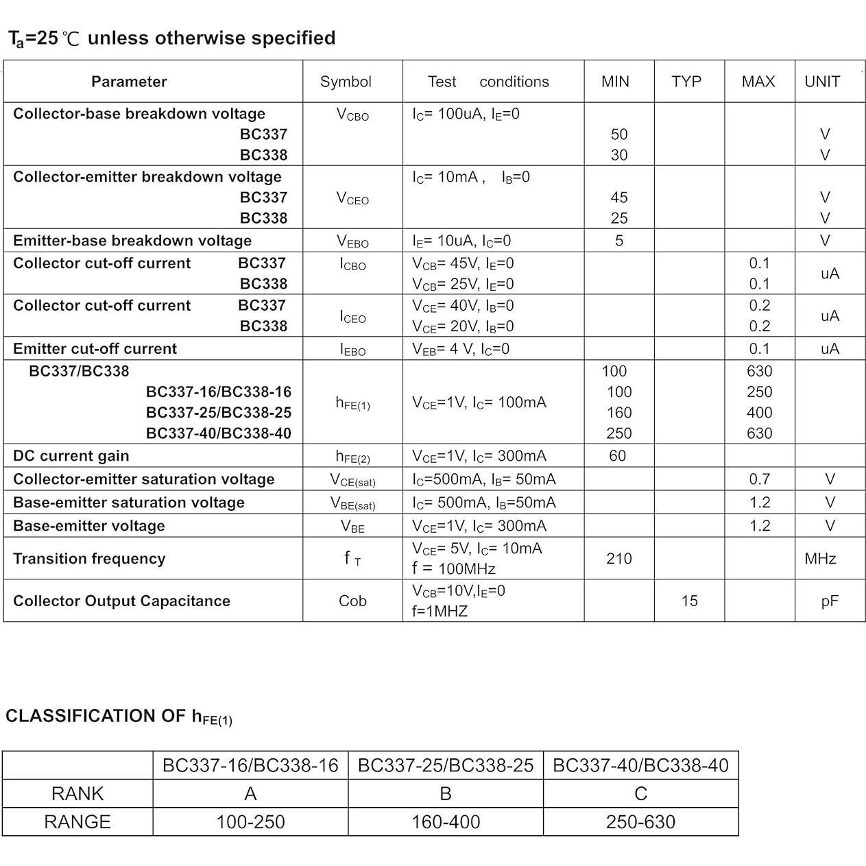 20 Transistores NPN BC337B TO-92 45V 800mA 625mW