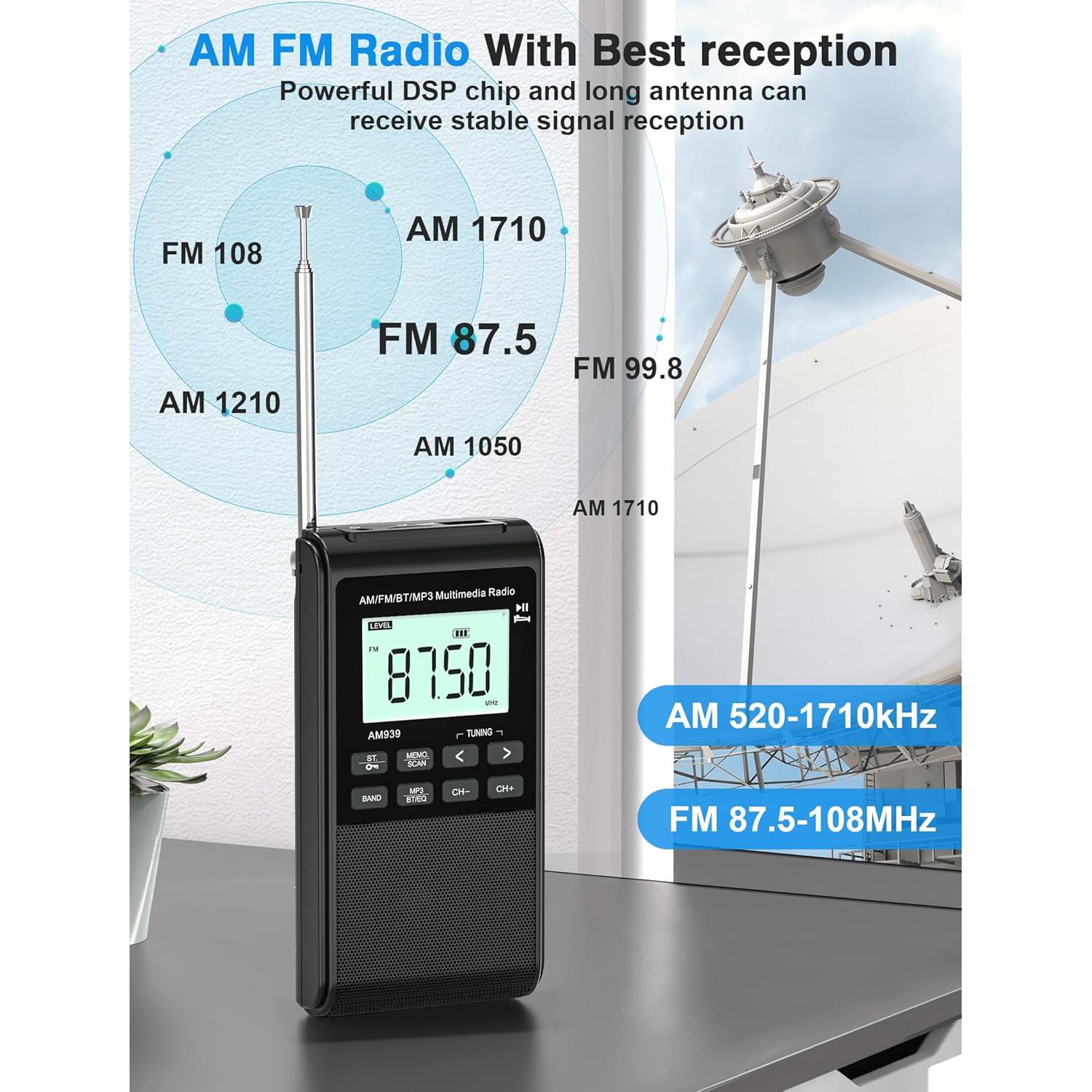 Radio Bluetooth AM/FM Jazmm 1200mAh Portátil 5W LCD