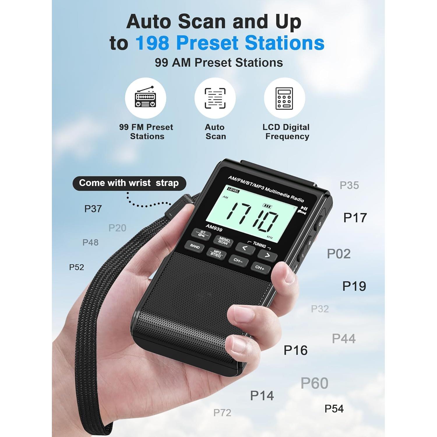 Radio Bluetooth AM/FM Jazmm 1200mAh Portátil 5W LCD