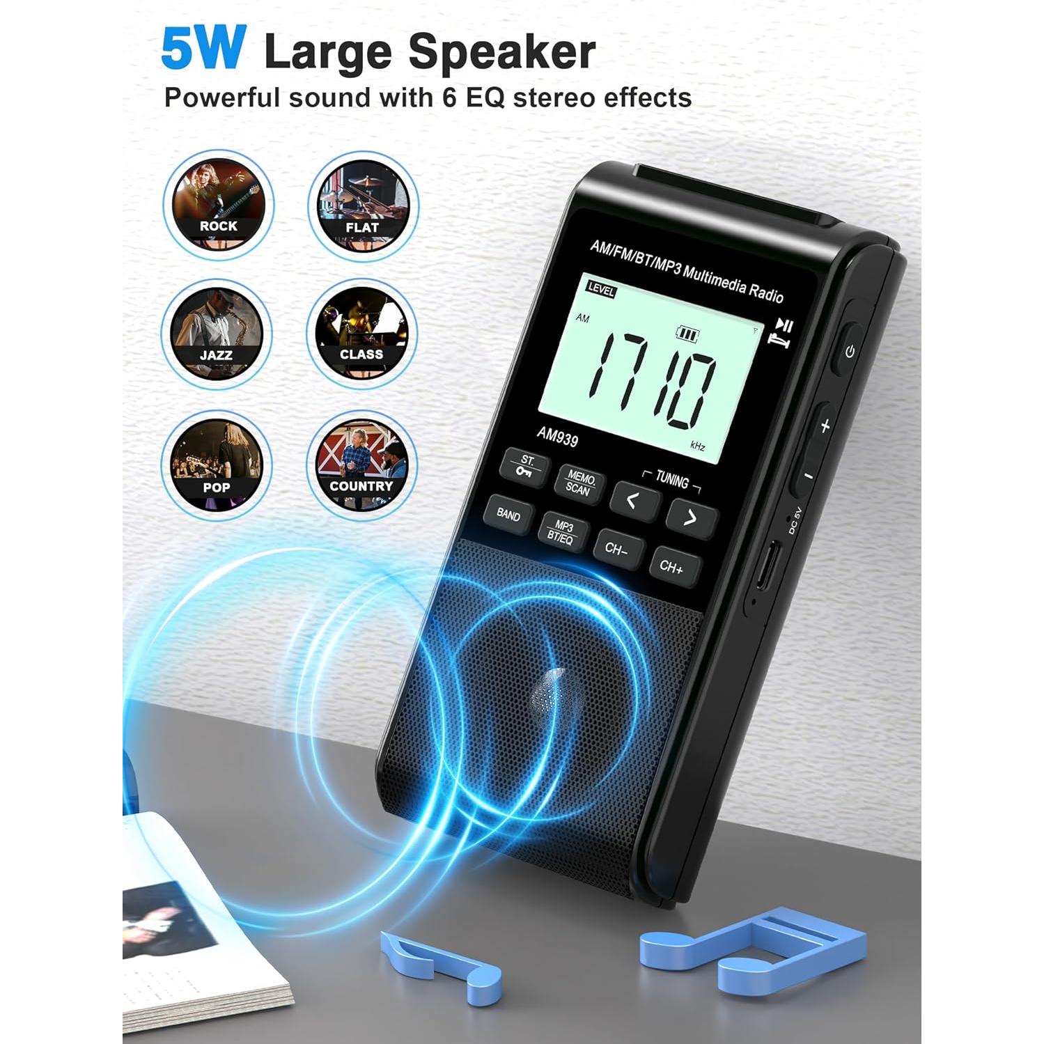 Radio Bluetooth AM/FM Jazmm 1200mAh Portátil 5W LCD