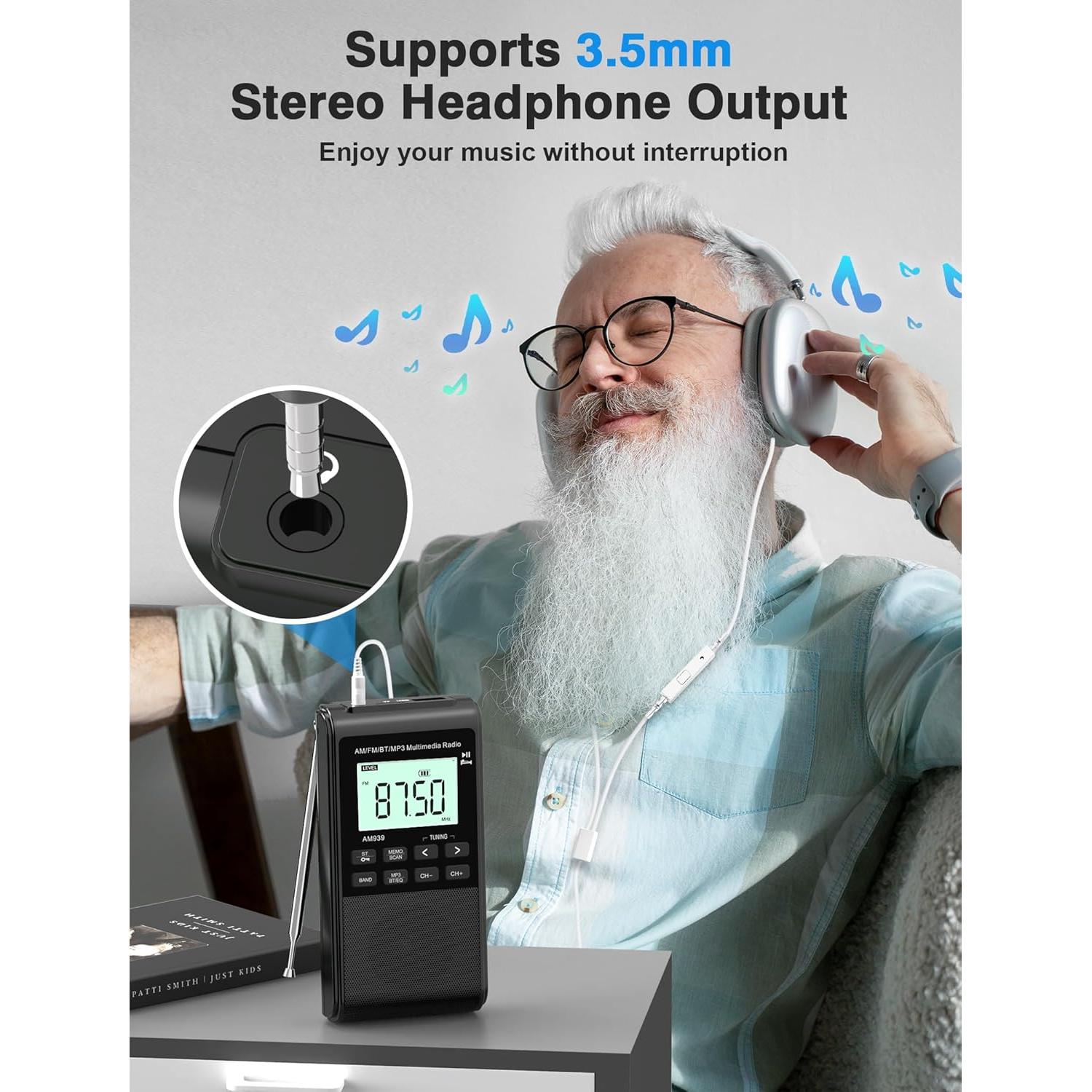 Radio Bluetooth AM/FM Jazmm 1200mAh Portátil 5W LCD