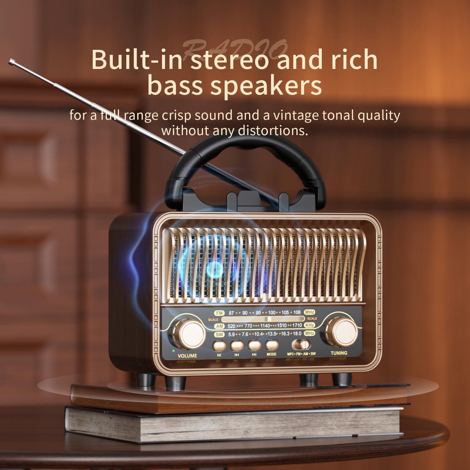 Radio Portátil Retro MG002 Bluetooth AM FM SW 1200mAh