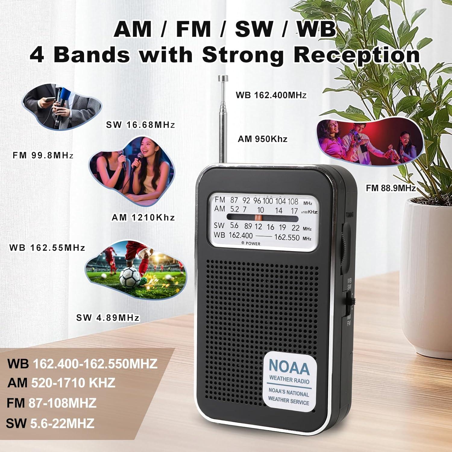 Radio portátil AM FM SW WB iRonthunder 4 bandas recargable