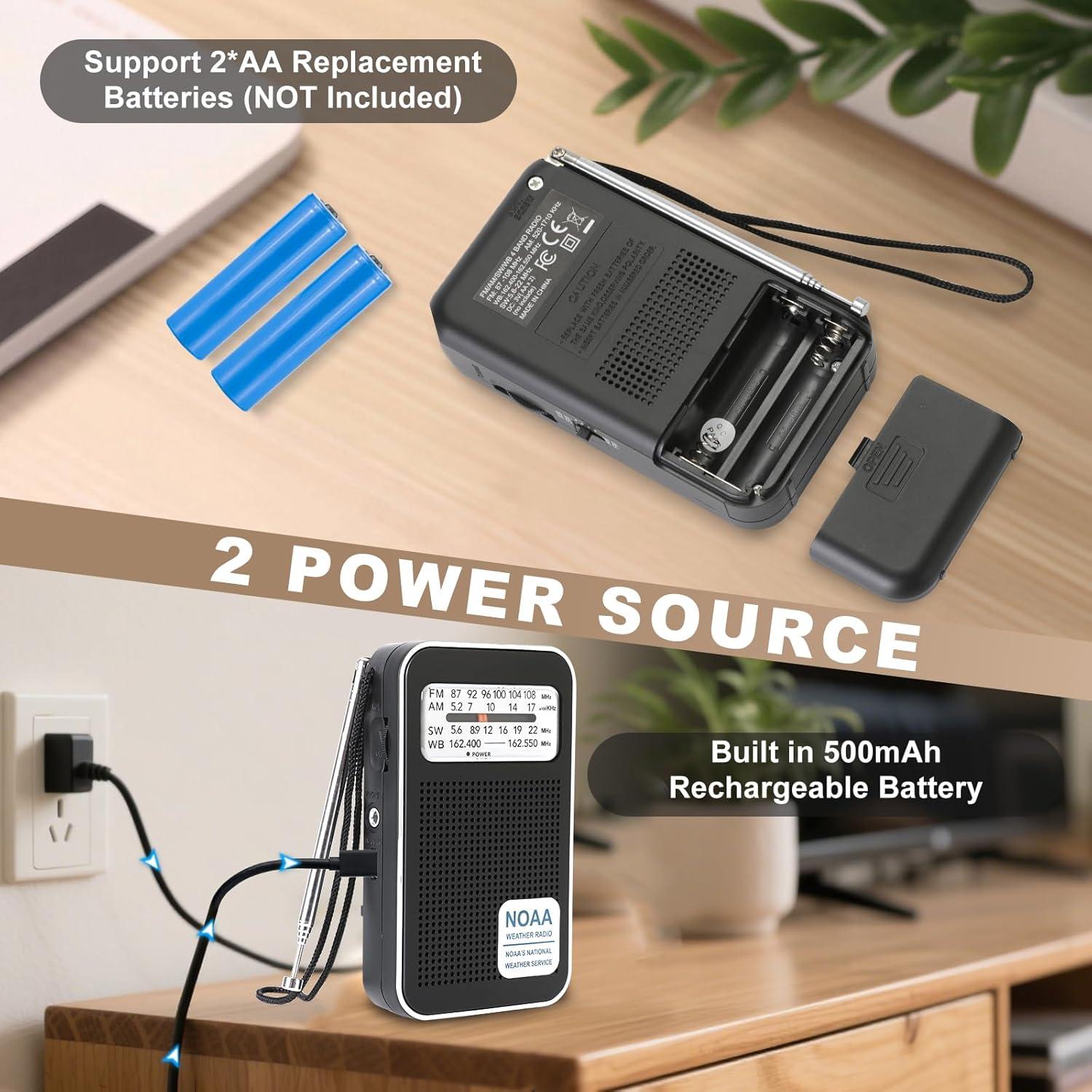 Radio portátil AM FM SW WB iRonthunder 4 bandas recargable