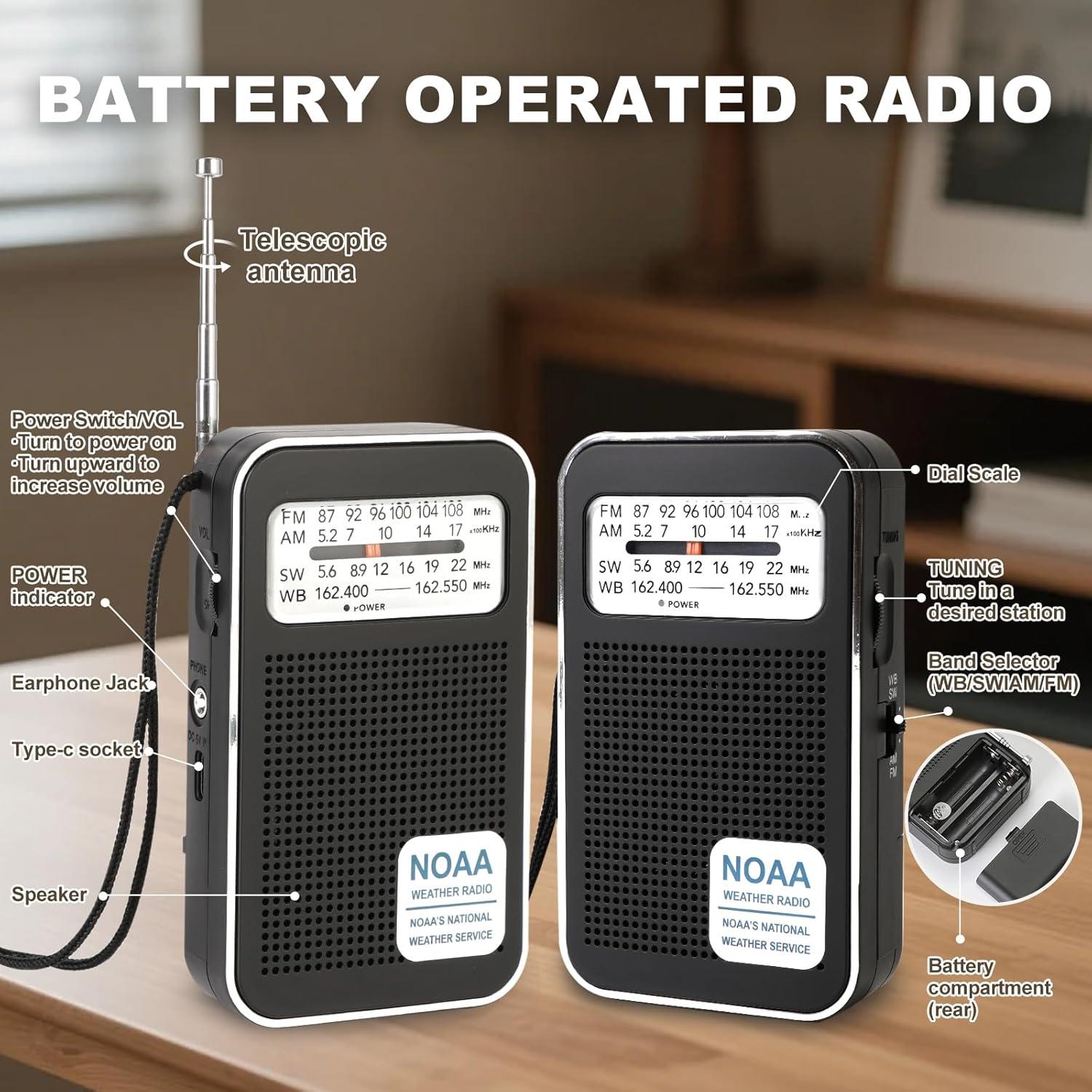 Radio portátil AM FM SW WB iRonthunder 4 bandas recargable