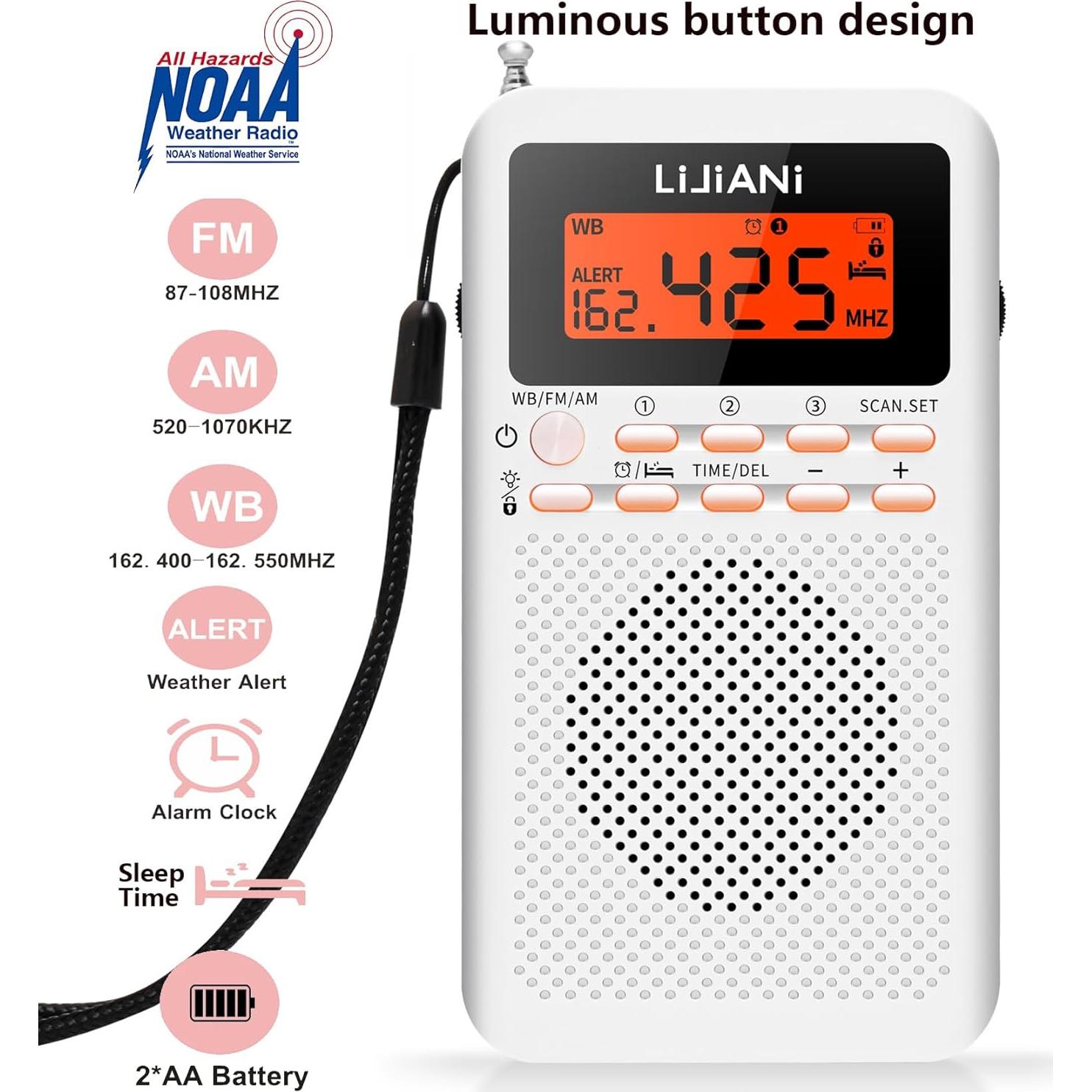 Radio Meteorológica Portátil LIJIANI NOAA AM FM 138.9g