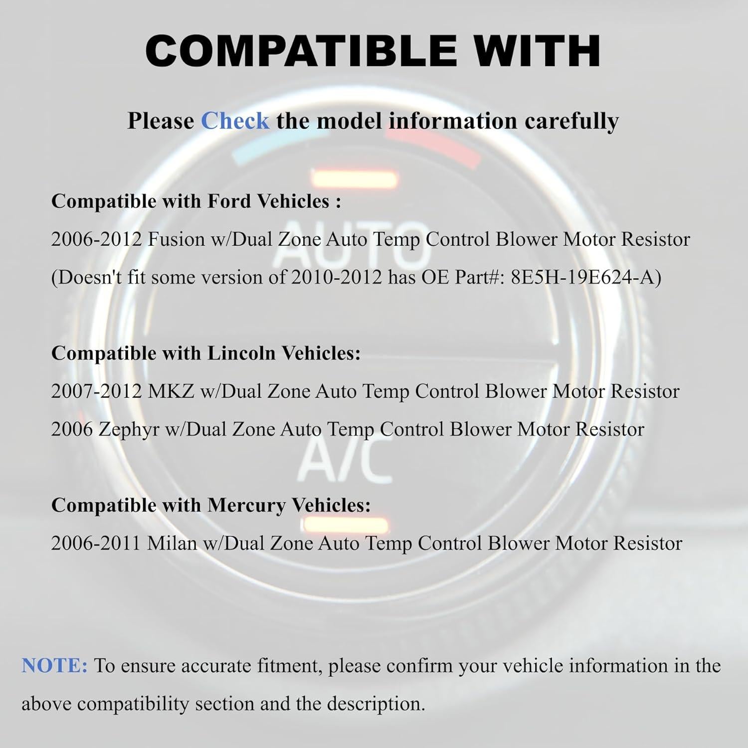 Resistor de Motor de Ventilador PANNUOSCS 12V para Ford y Lincoln