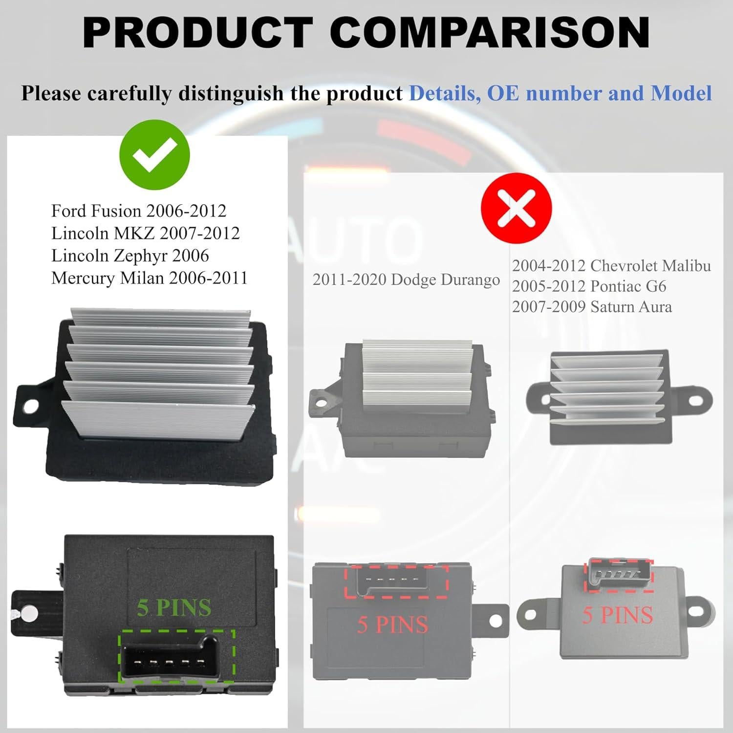 Resistor de Motor de Ventilador PANNUOSCS 12V para Ford y Lincoln