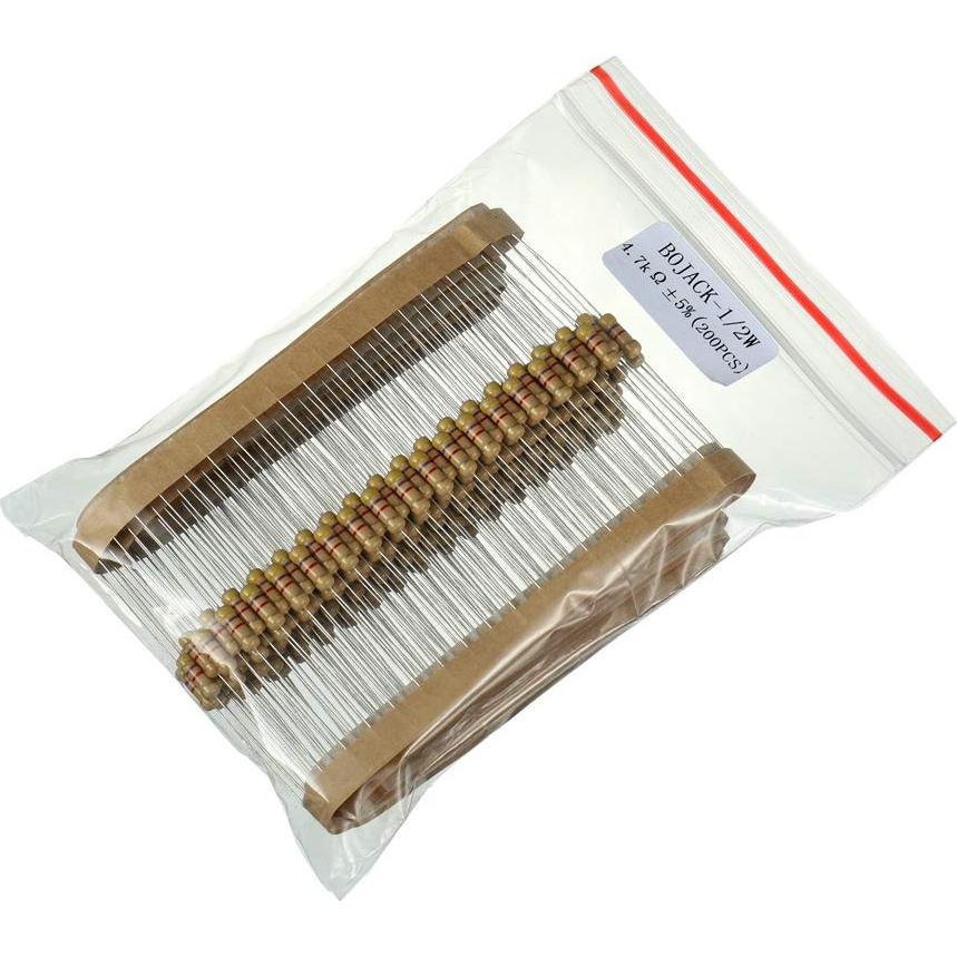 Resistencias BOJACK 4.7K Ohm 1/2W 5% Paquete de 200